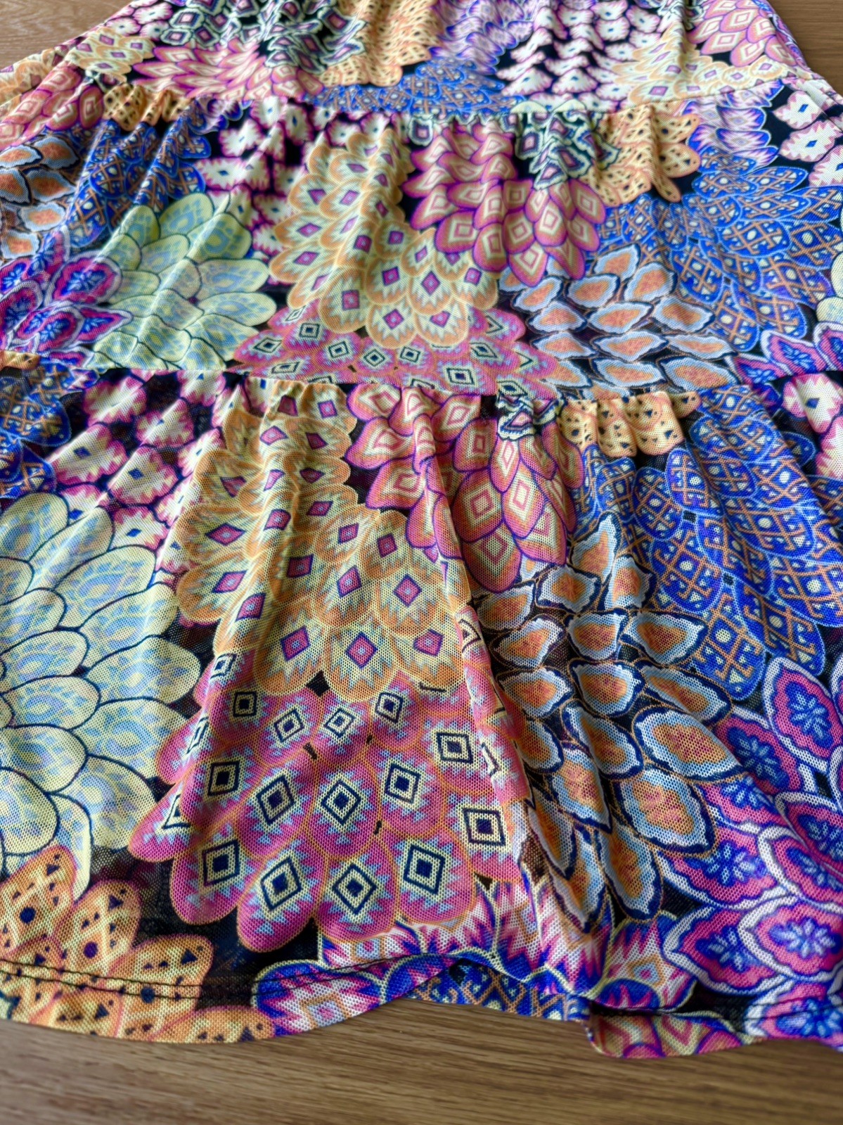 Harlow & Rose Boho Floral Tiered Skirt Women’s Size L Colorful Lined Midi