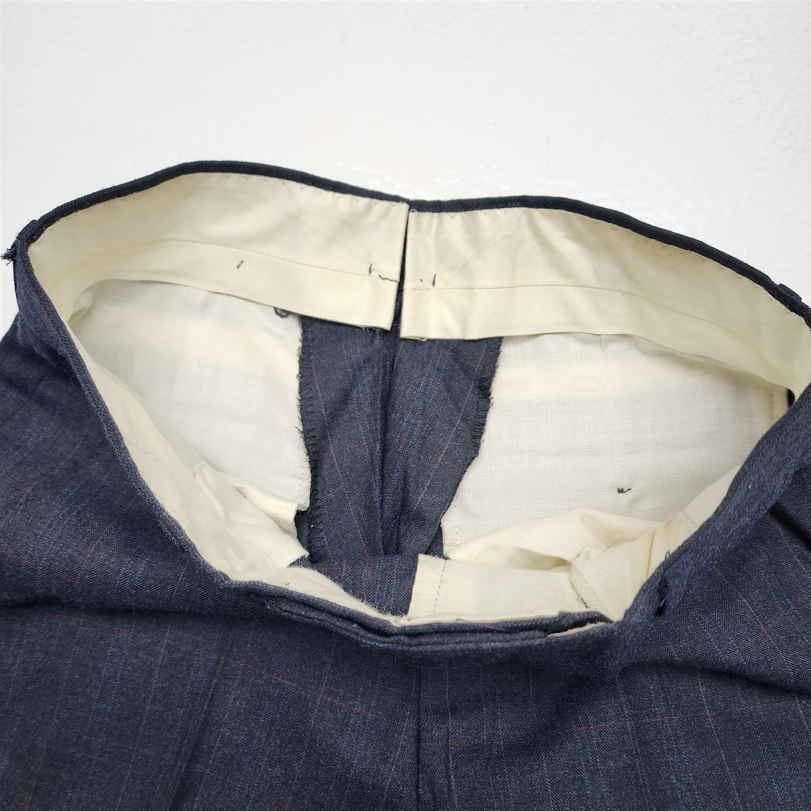 Vtg Old Money 28×30 Dark Gray Herringbone Check Wool Tweed Flat Front Mens Pants