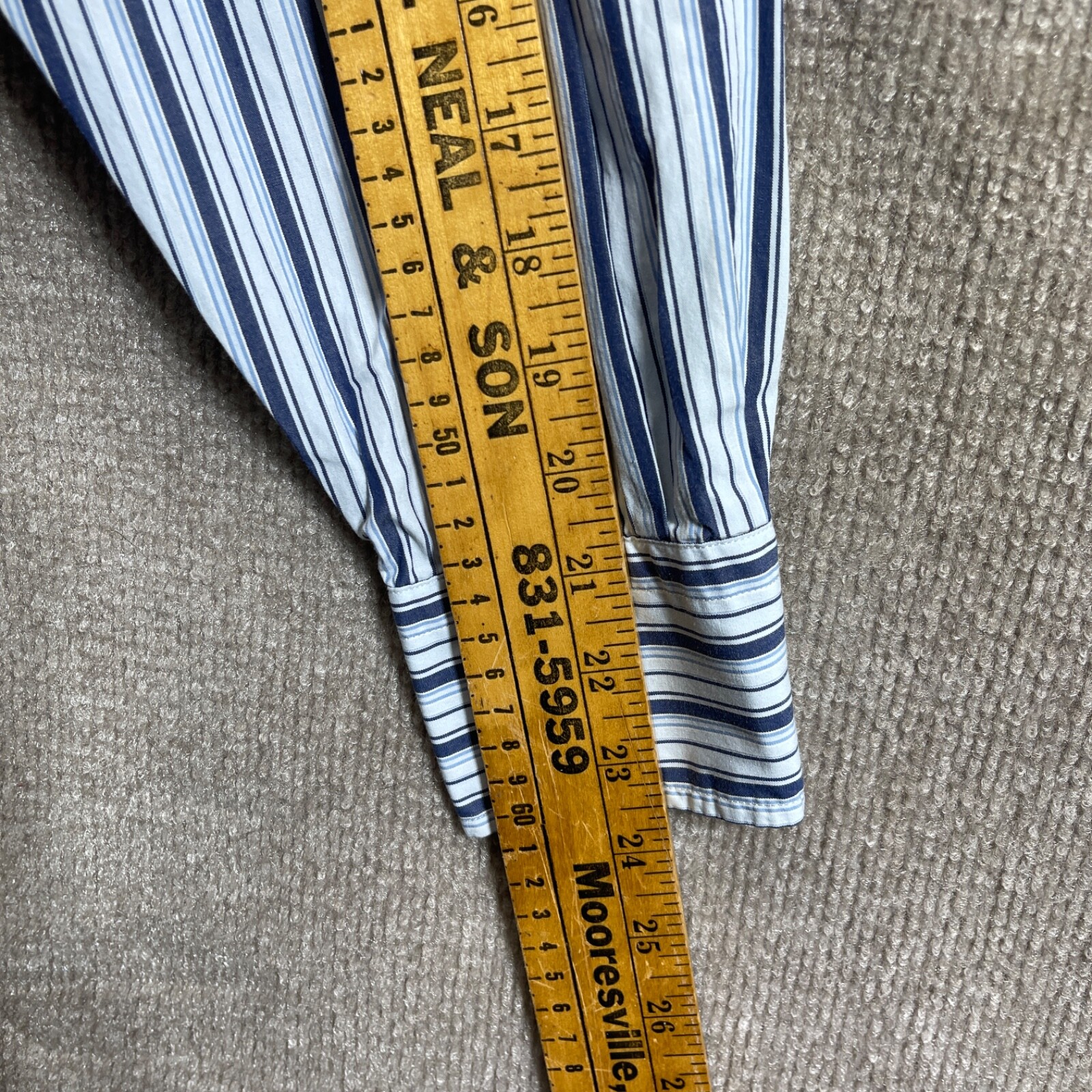 Nautica Shirt Mens Large Blue Stripe Button Up Dress Two Ply Cotton Preppy