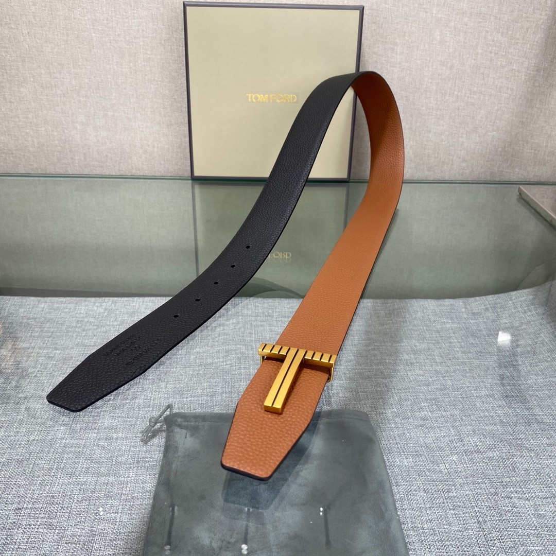 Authentic Tom Ford Reversible Leather T-Buckle Belt Luxury Designer Fashion