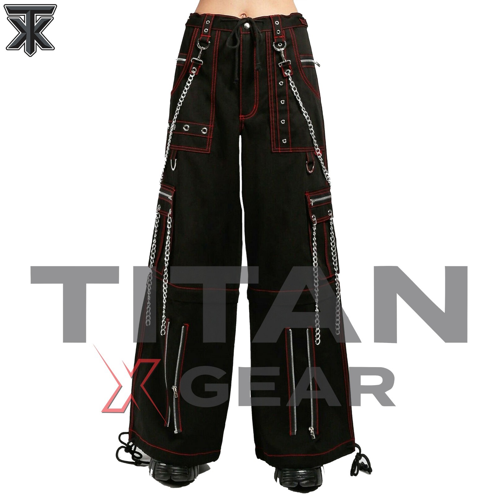 Chain To Chain Pant Red Stitch Ladies Fashion Gothic Night Pant