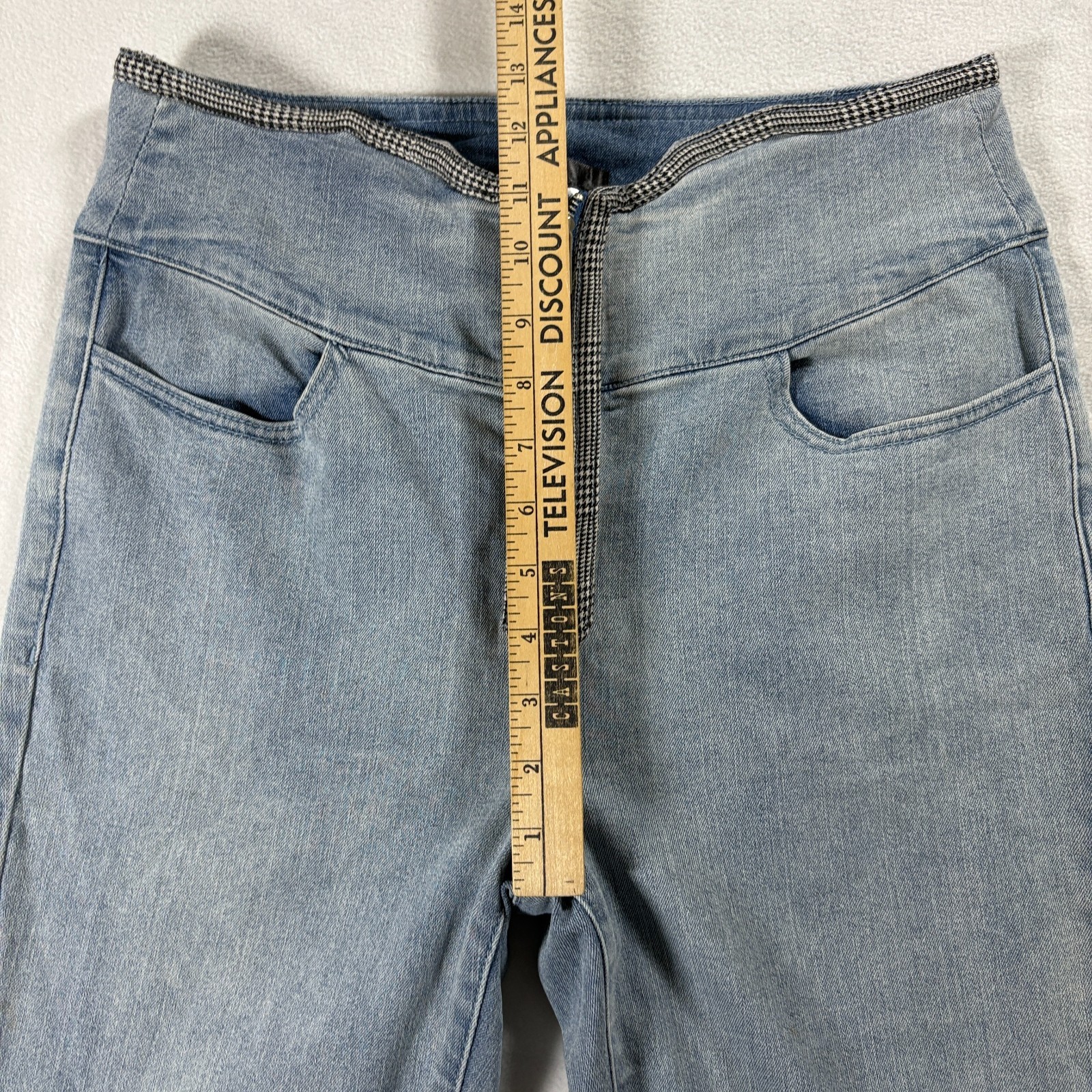 High Rise Front Zip Skinny Jeans Stretch Womens Tag L Fits Like 30X28 Light Wash