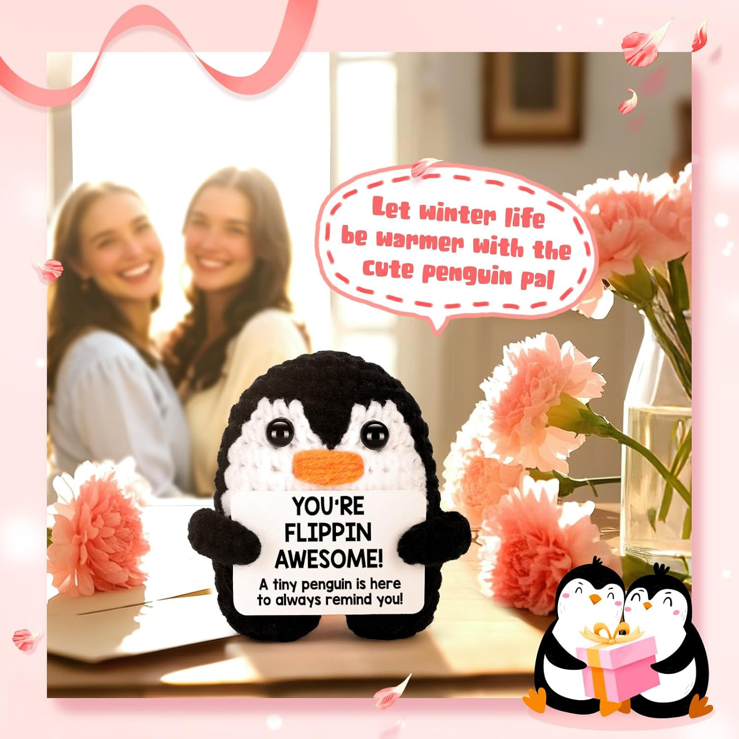 Positive Crochet Penguin, Mini Funny Brithday Valentines Gifts for Women Men Tee