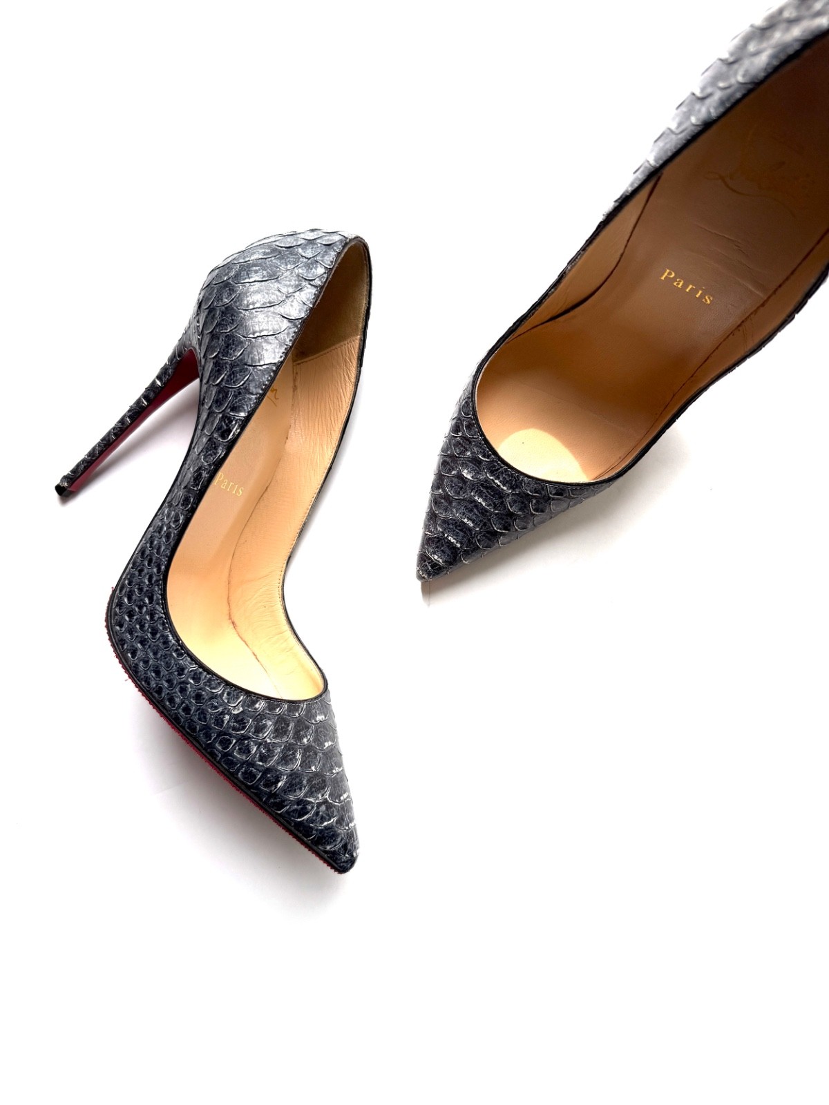 Christian Louboutin So Kate 120mm Dark Gray Python Snakeskin Pump Heels 38