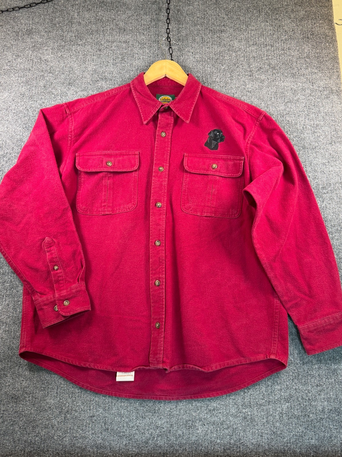 Vintage Cabela’s Deerskin Soft Chamois Button Up Men’s Large Burgundy Black Lab