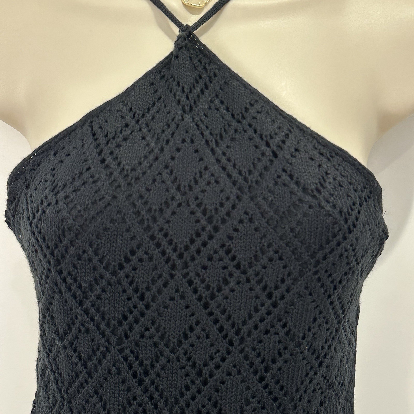 Sage The Label Crochet Backless Mini Dress Large Black Boho Festival Vacation