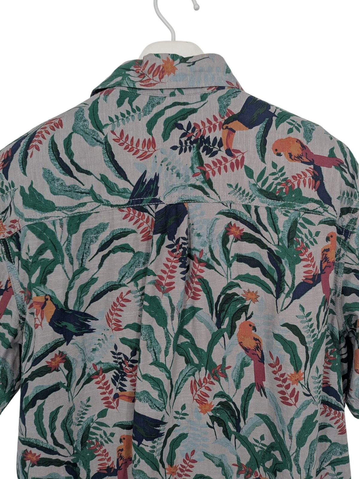 Tropical Print Button Up Shirt Parrot Toucan Vacation Aloha Jungle Resort Large