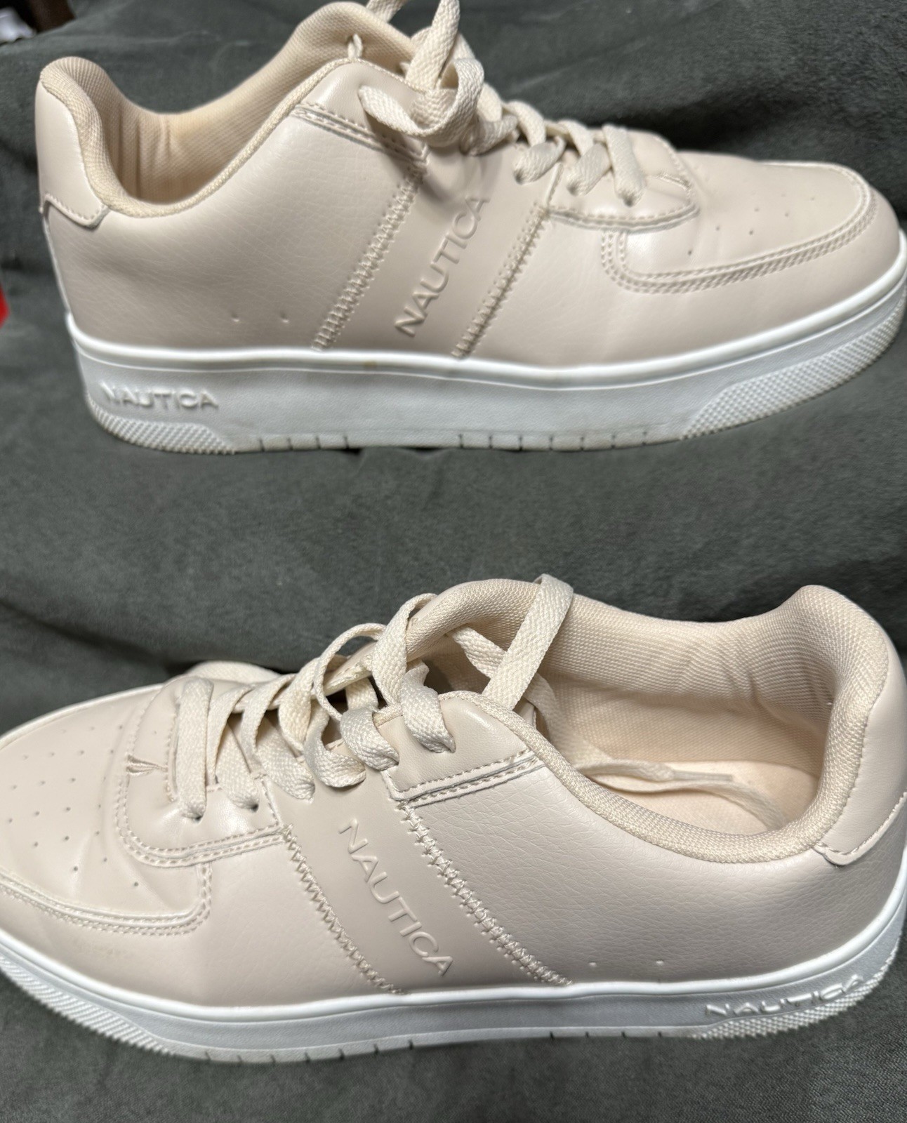 Nautica Wiana Women’s Beige/Apricot Faux Leather Lace Up Sneakers Logo US 9 UK 7