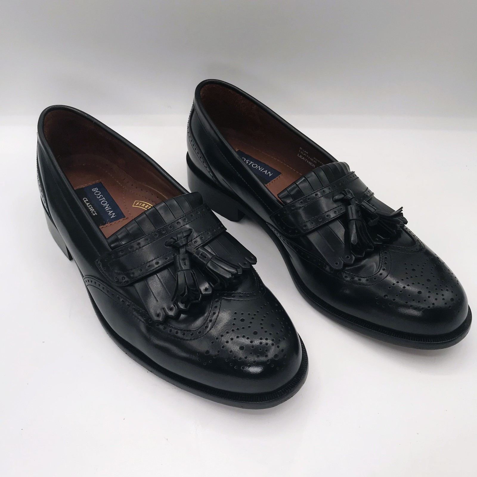 Bostonian Classics First Flex Black Leather Wingtip Tassel Loafers Mens Sz 8.5 M