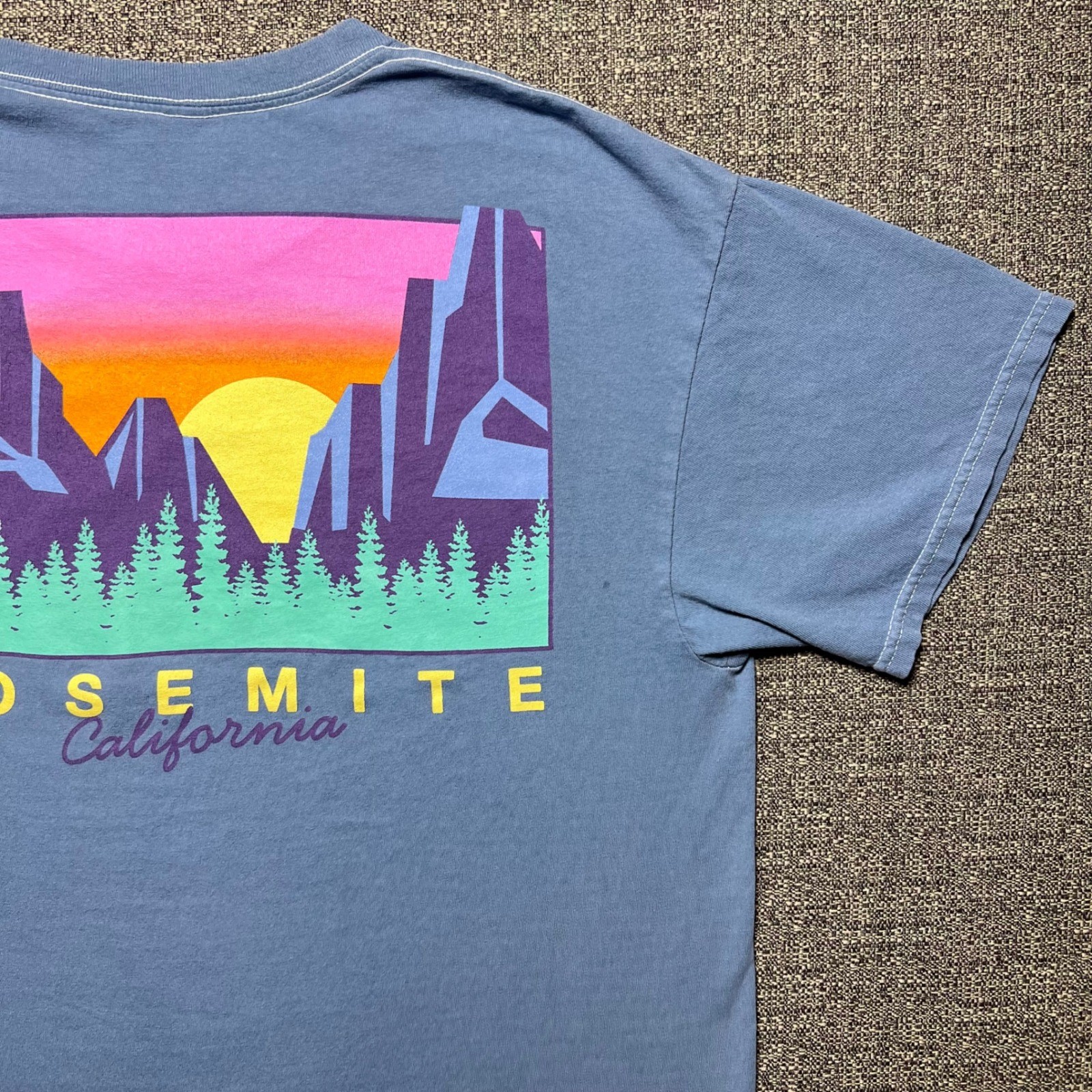 Yosemite National Park Sunset Mountain Double Sided Blue T Shirt Mens Medium