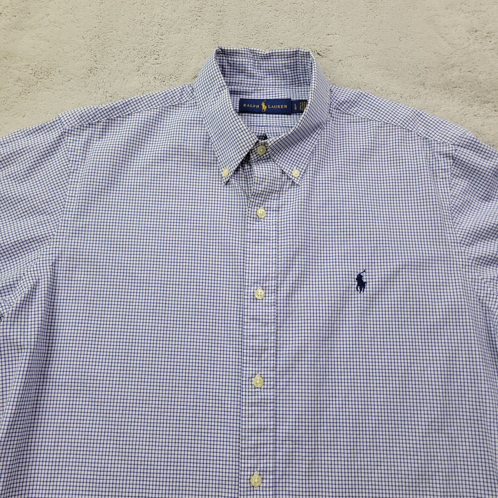 Polo Ralph Lauren Button Up Shirt Mens Large Blue White Check Embroidered Pony