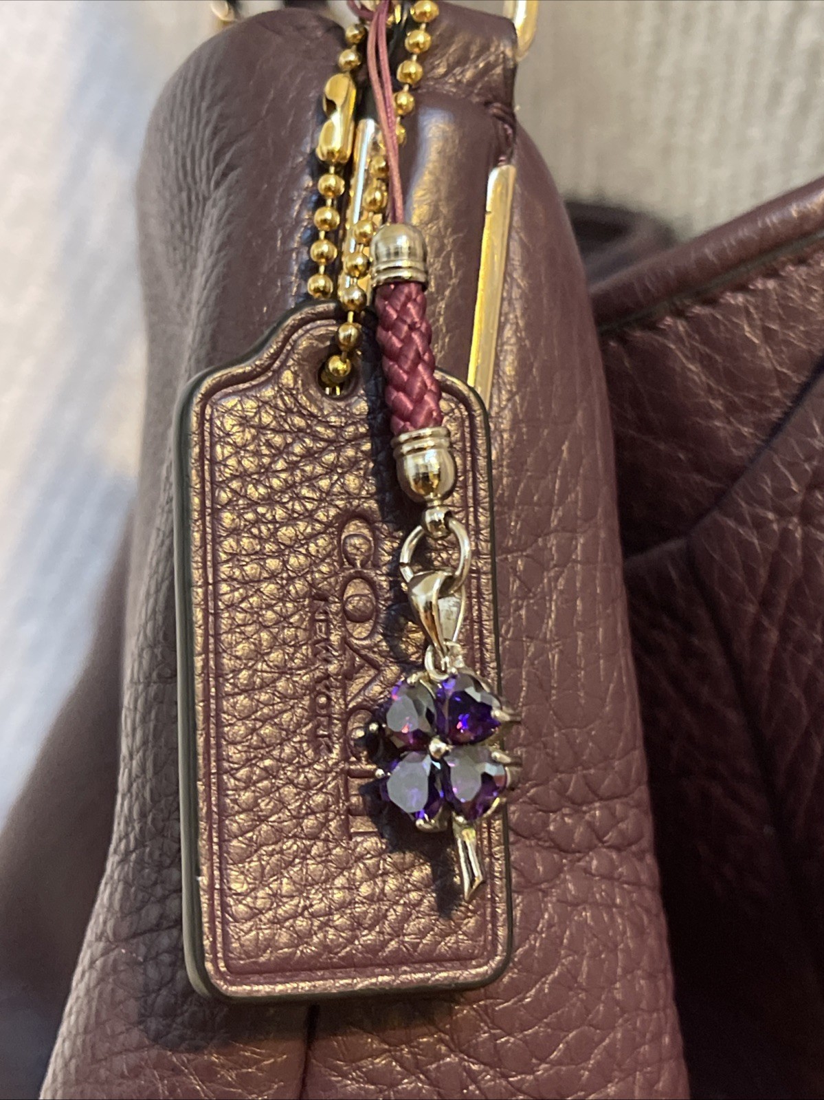 Coach Madison Phoebe Plum Purple Leather 3 Compartment Shoulder Tote W/ Hang Tag