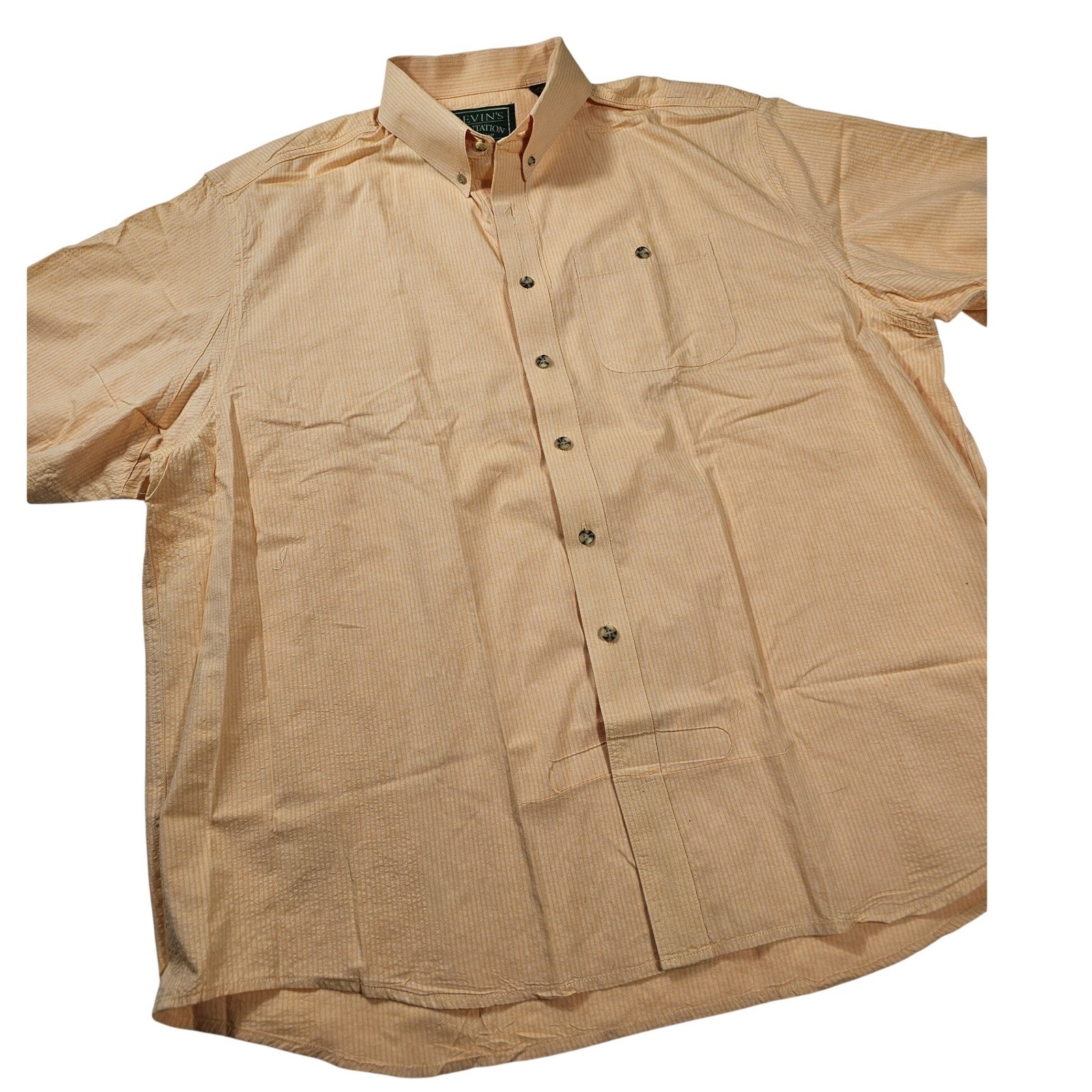 Kevins Plantation Collection Mens 2X Orange Seersucker Fishing Shirt Vented Back