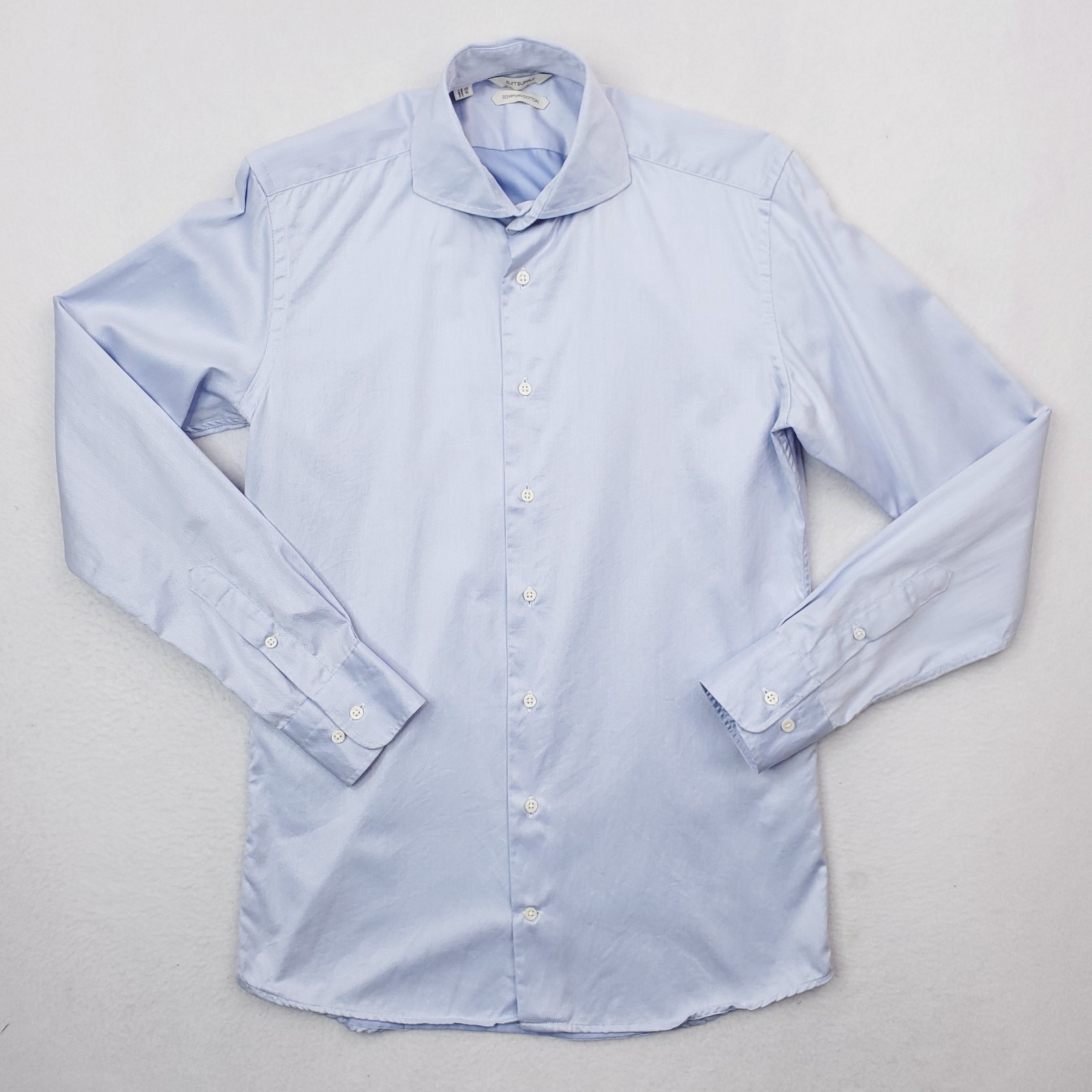Suitsupply Shirt Mens 15 Blue Slim Fit Button Up Spread Collar Egyptian Cotton