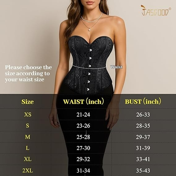 Women’s Corset Tops XS Overbust Bustier Lace Up Jacquard Lingerie Black