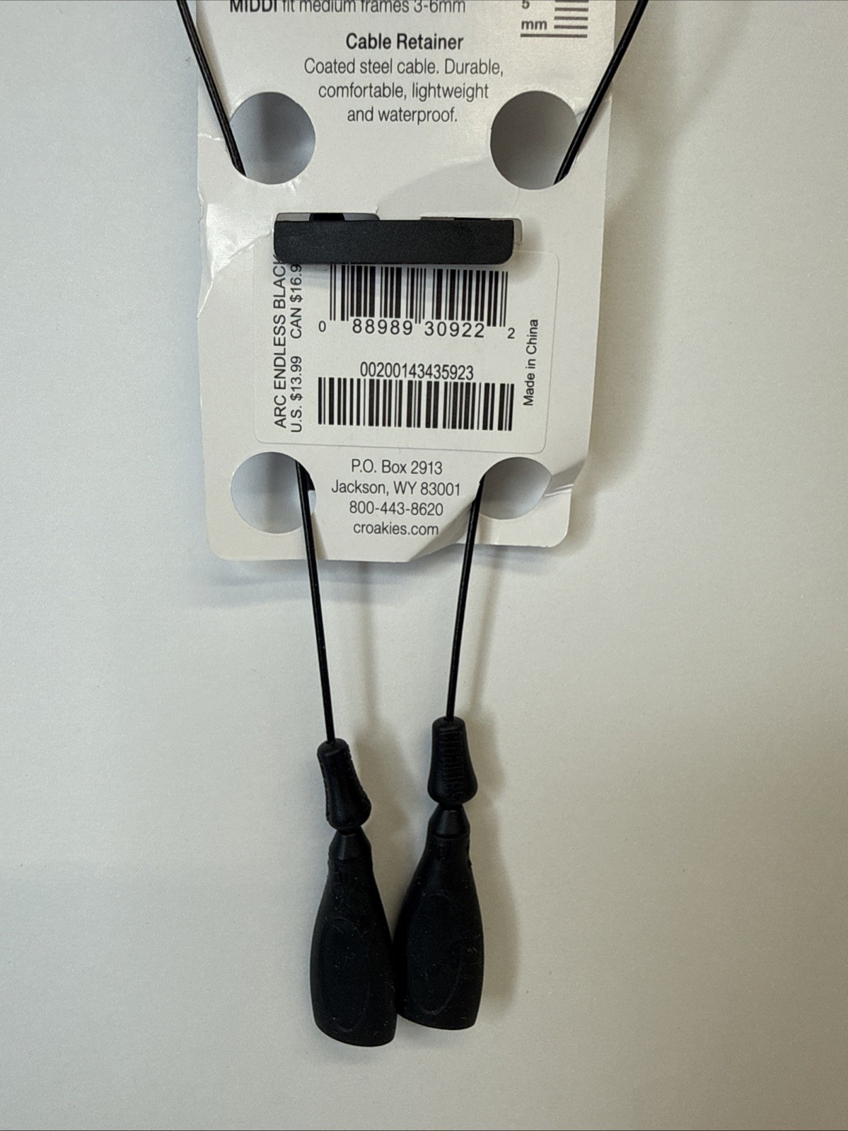 Sunglass Hut Croakies Arc Endless Black Cable Retainer 16” Fits Frames 3-10mm