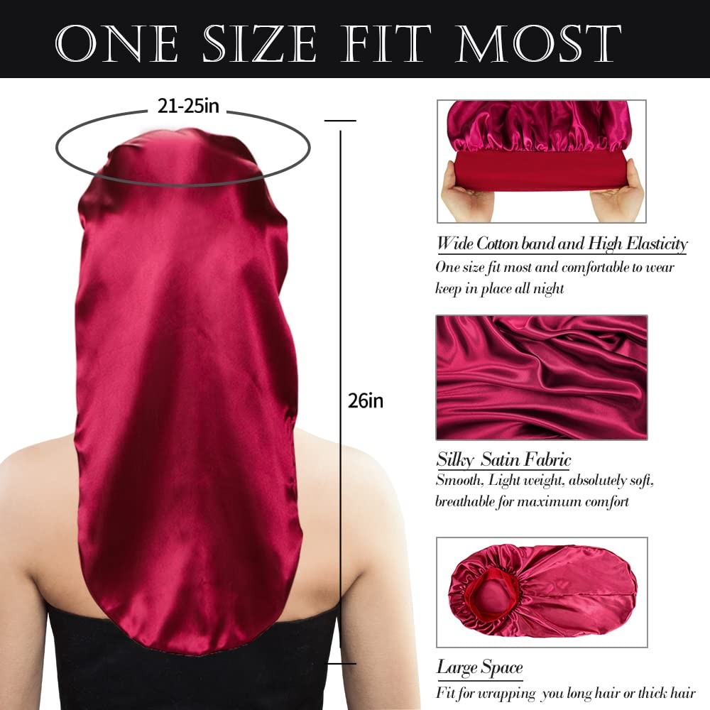 4 Pack Extra Long Satin Sleep Cap for Long Hair Dreadlock Night Sleep Bonnet