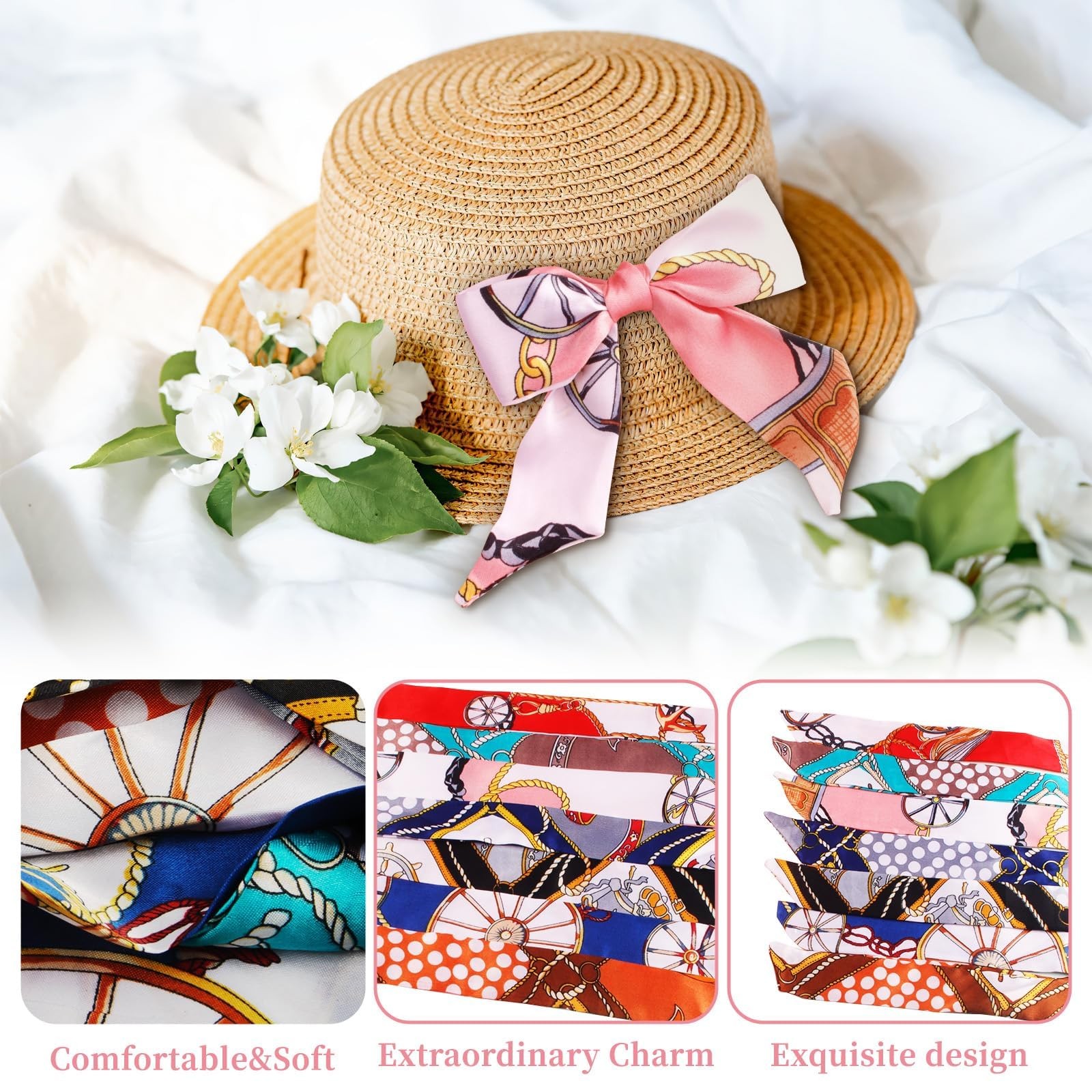 7 Pack Satin Handbag Handle Wrap Ribbon Neckerchief Scarf for Women