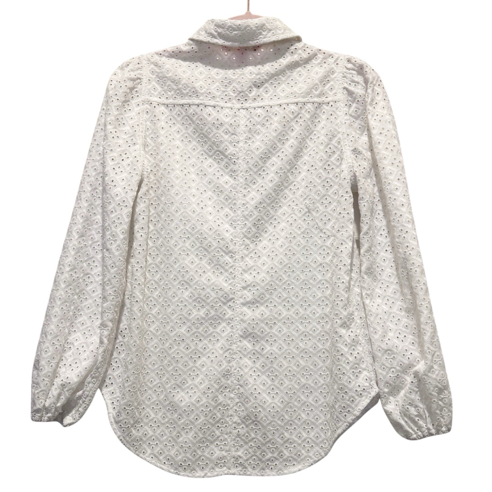 Lilly Pulitzer White Sea View Eyelet Gold Puff Sleeve Button Down Size XS