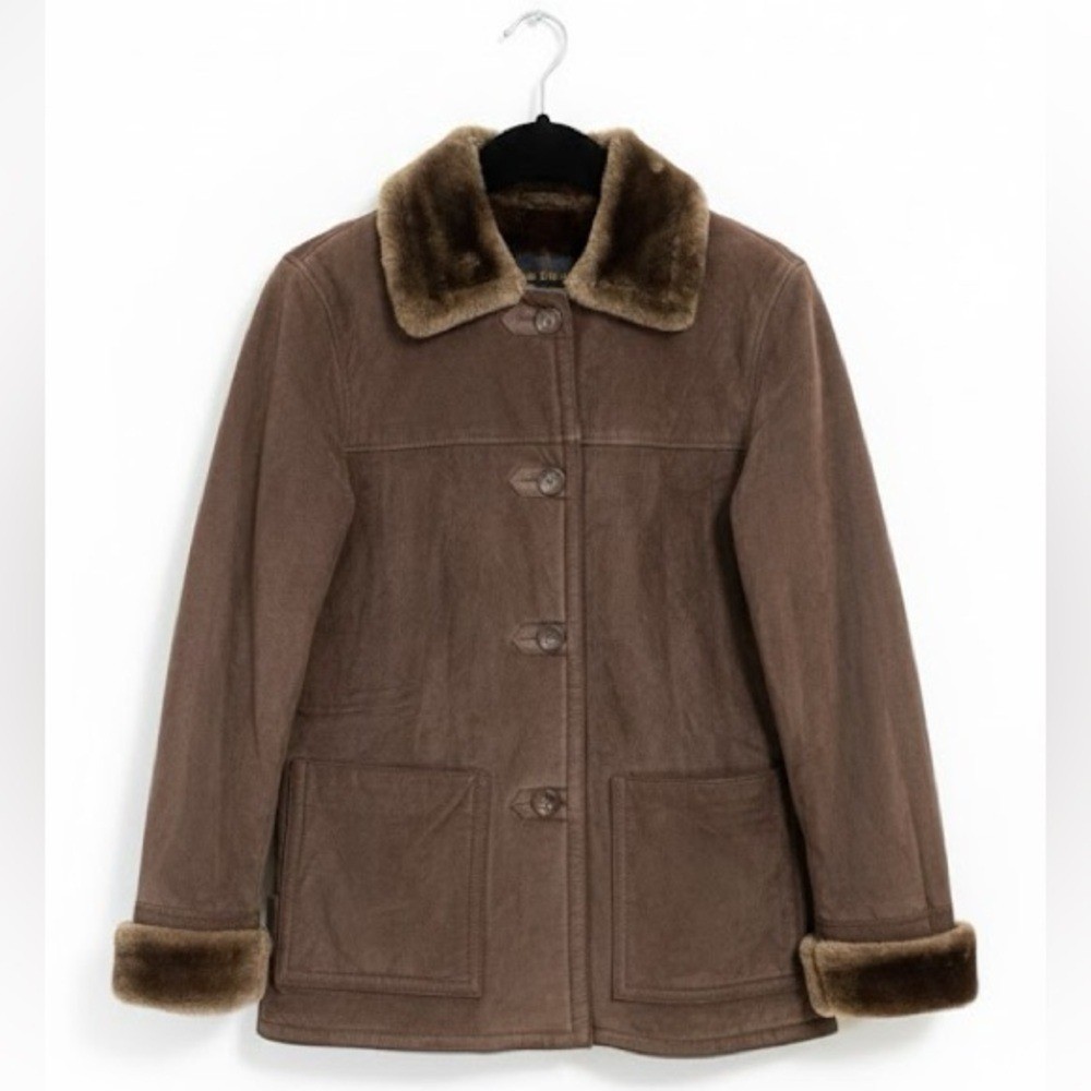 Dennis Basso Brown Faux Fur Lined Leather Jacket Women’s Small
