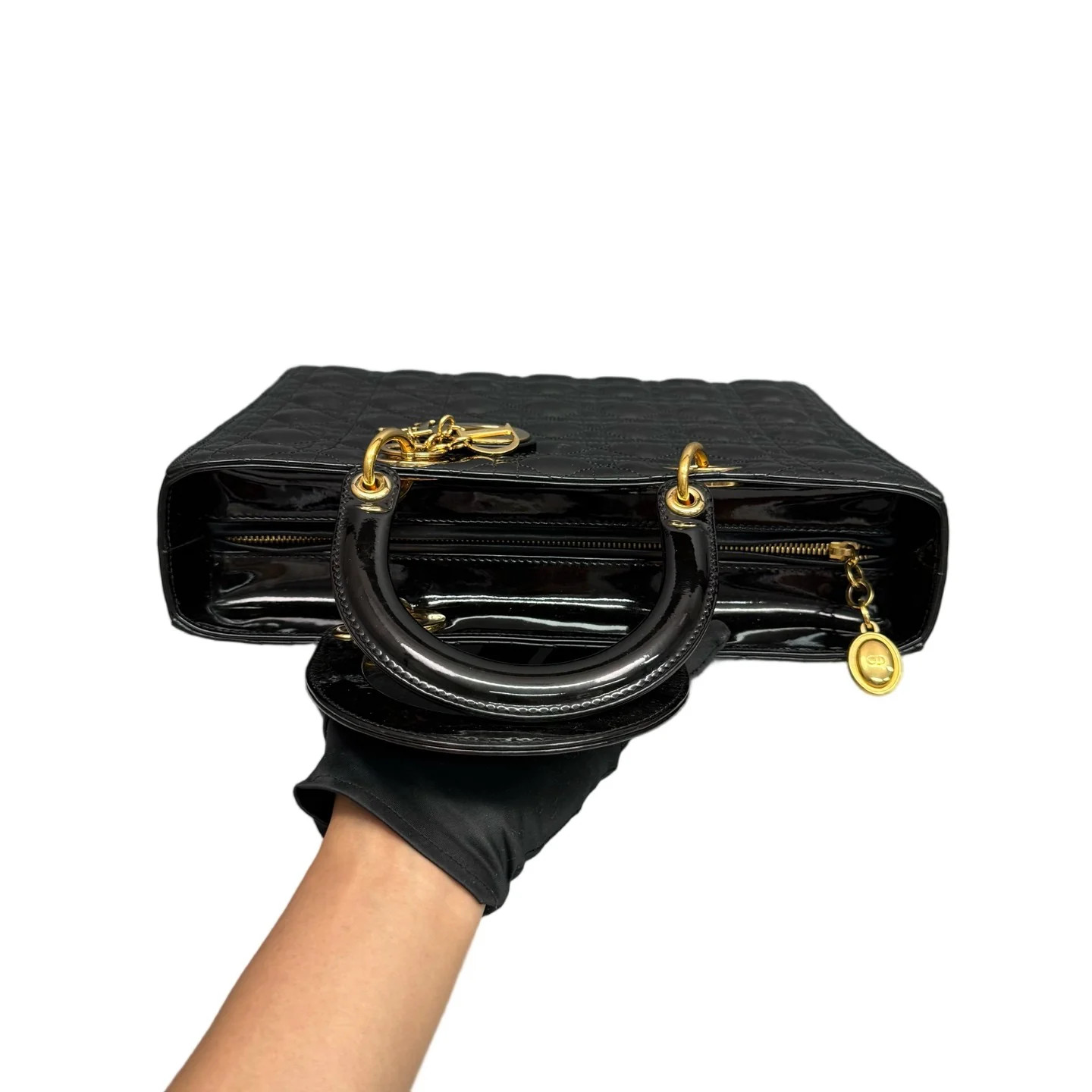 Dior Large Lady Dior Black Patent Calfskin (zs060526a5r)