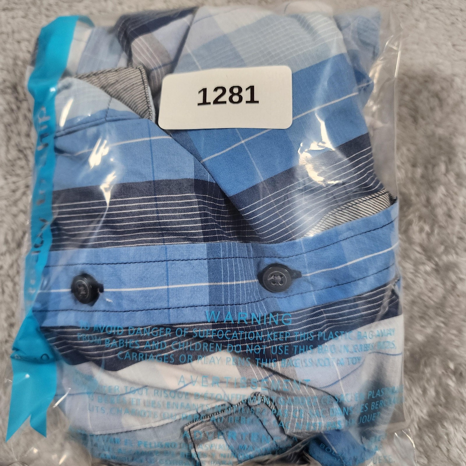 7 Diamonds Shirt Mens Large Blue Plaid Short Sleeve Button Up Snap Pockets Trim
