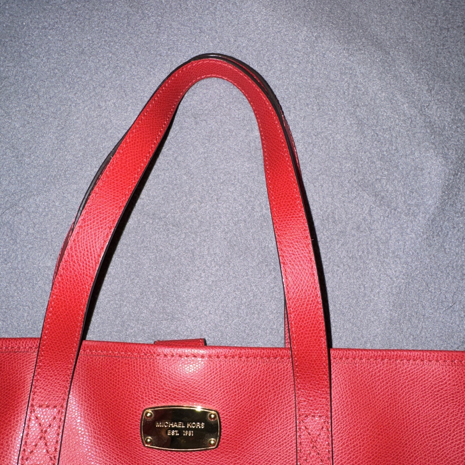Michael Kors Bag Jet Set Red Saffiano Leather Tote Shoulder Handbag 15×9