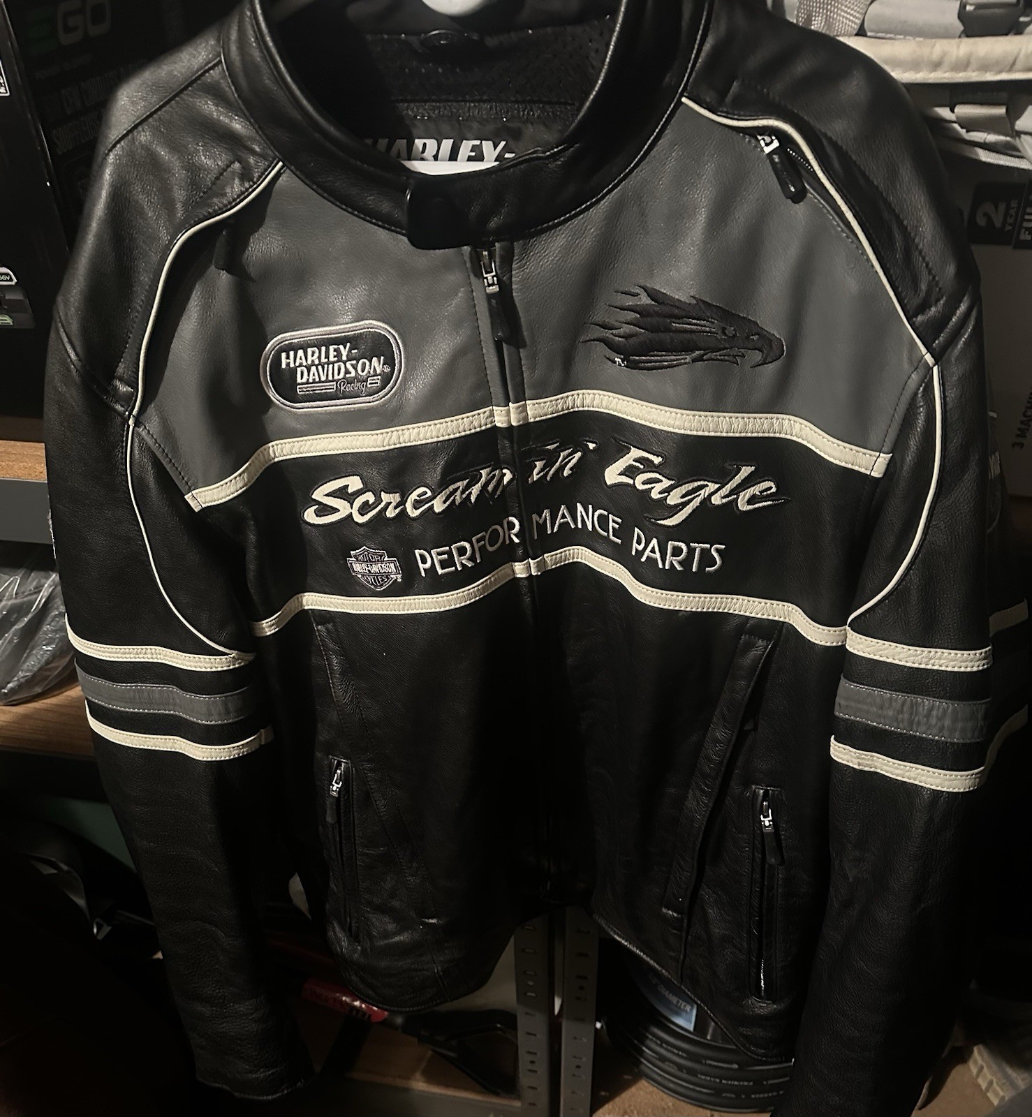 Harley Davidson Screaming Eagle Black Leather Jacket Men’s 3XL Vintage original