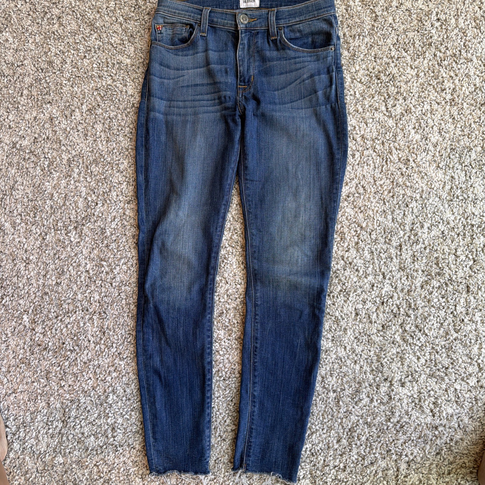 Hudson Nico Mid Rise Super Skinny Jeans Womens 27 Blue – Raw Hem Ankle