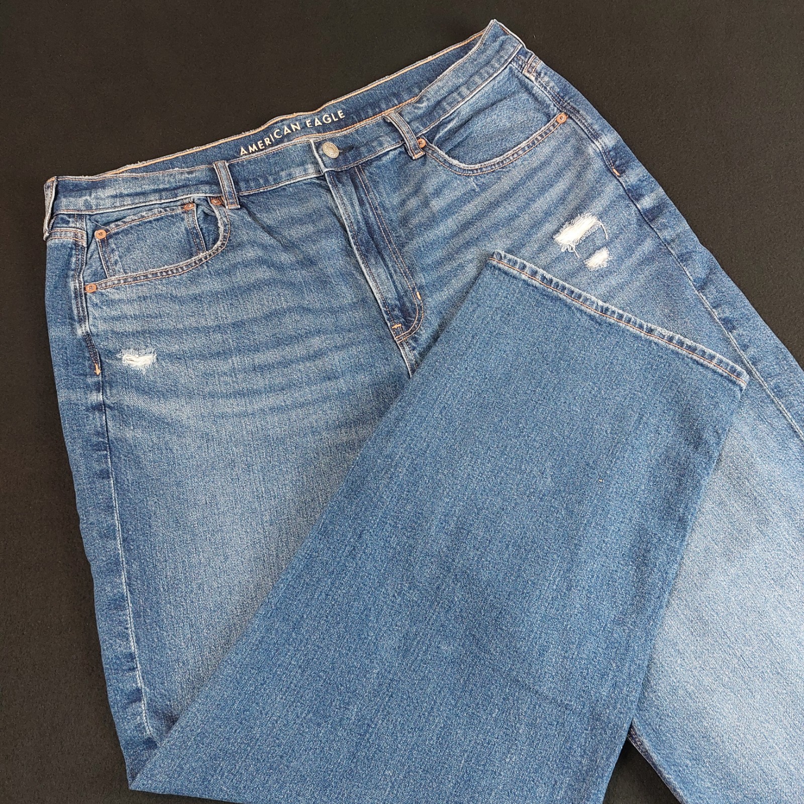 American Eagle Strigid Super High Rise Baggy Straight Jeans Sz 18 Reg (38×30)