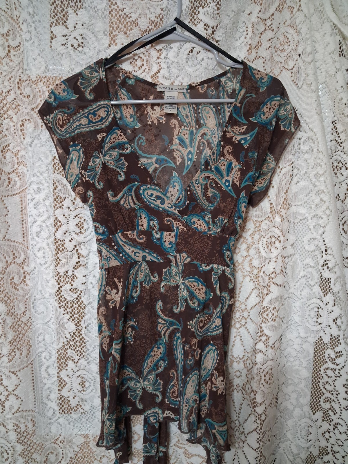Brown And Blue Butterfly And Paisley Top Y2K Size Med. Avenue Of The Stars