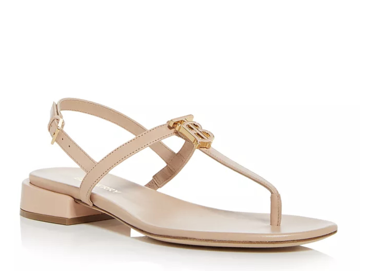 Burberry Emily T-Strap Leather Sandal, Pale Nude – Retail $720