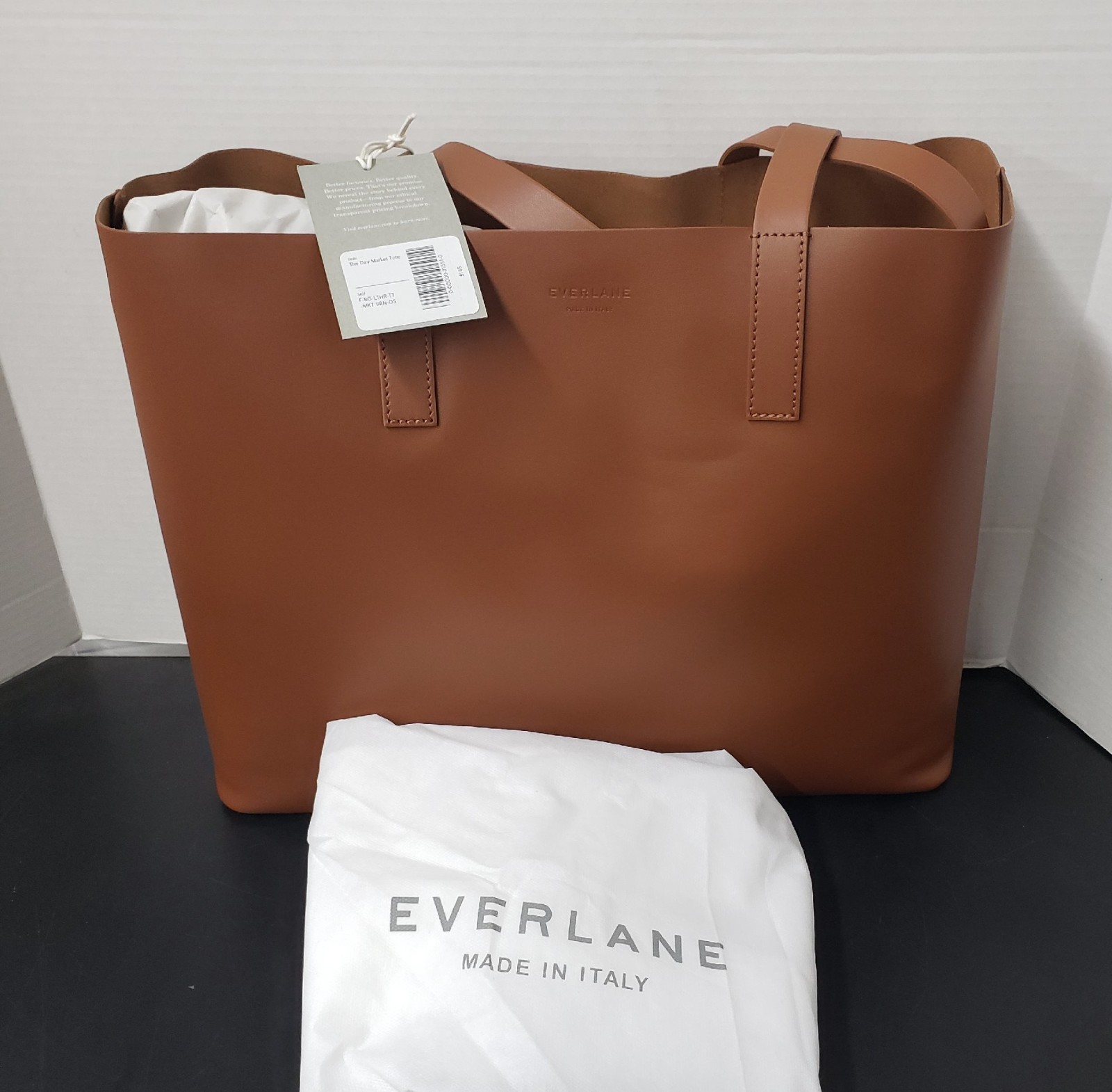 Everlane The Day Market Tote Brown Leather Handbag Made in Italy New With Tags