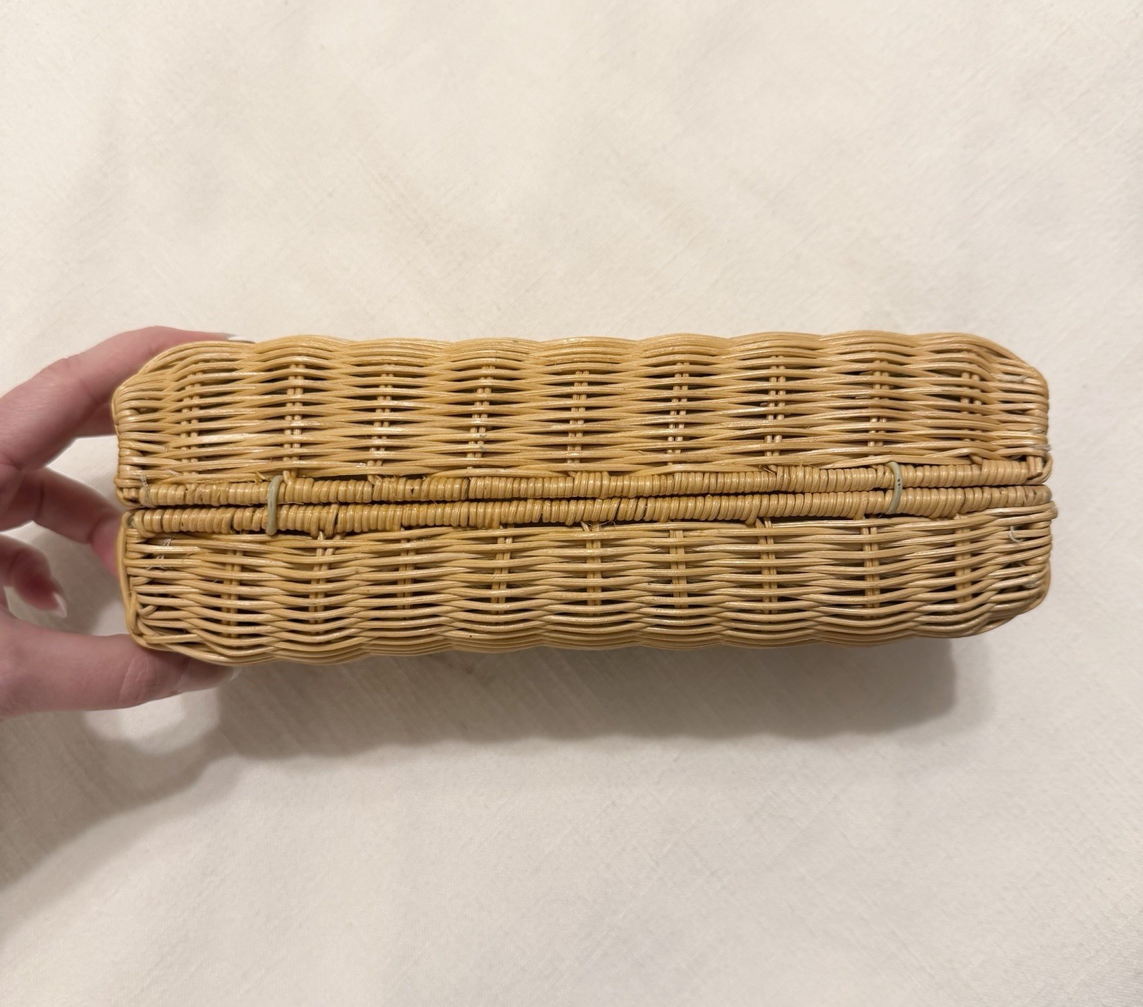 J.CREW Beige Woven Clutch Turn Lock Closure Gold Hardware Lined Inner Pockets