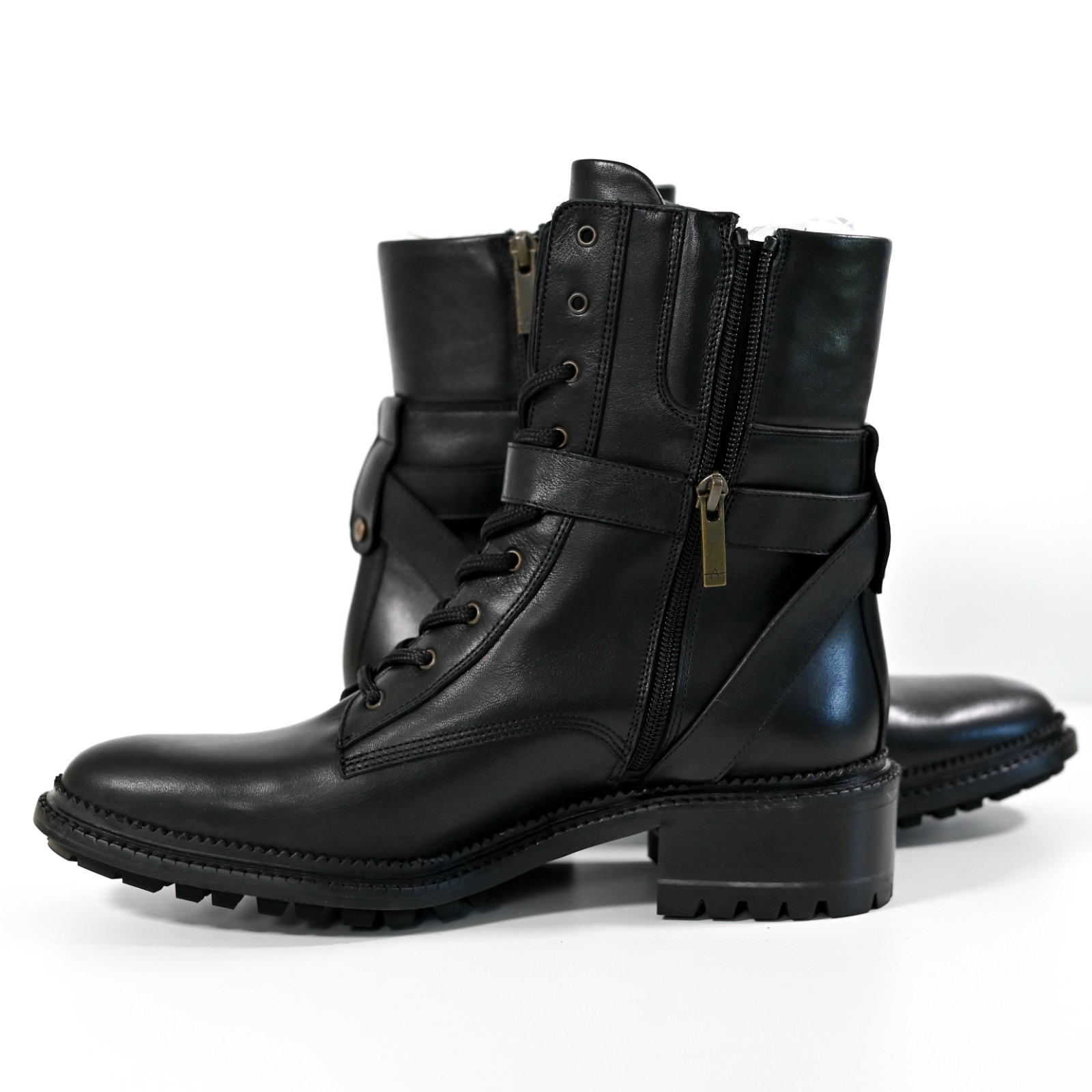 Aquatalia Octavia Calf Combat Boots Leather Shoes Black – Women’s Size 10 M
