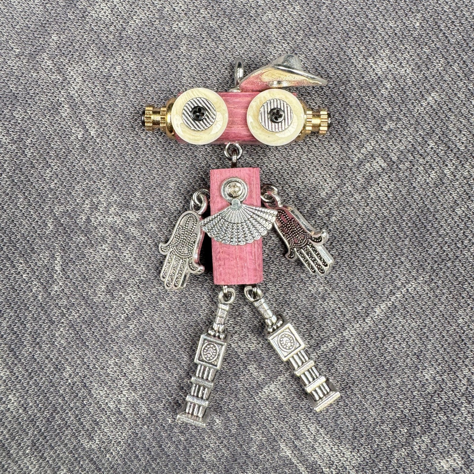 Cute Weird Punk Wooden&Alloy Robot Keychain – Steampunk Handmade Key Ring Charms
