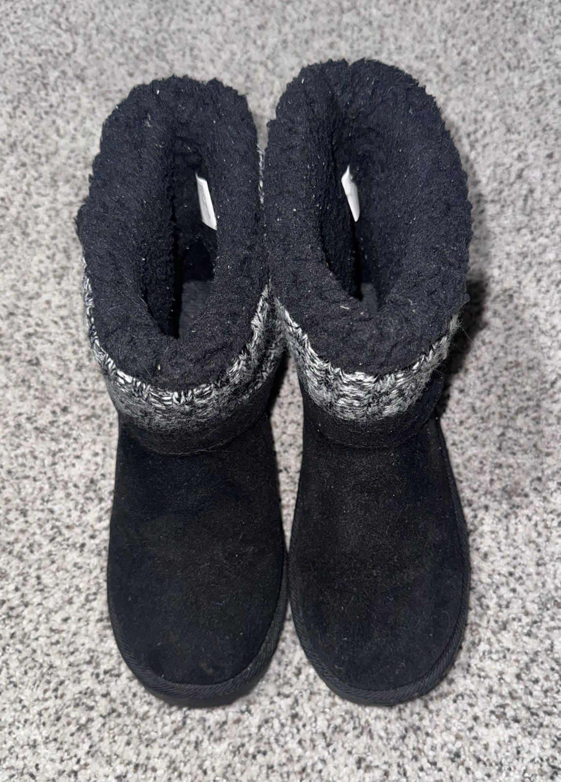 Muk Luks Women’s Ankle Bootie US 7 Black/Gray Wool Blend Knit Cuff Buckle