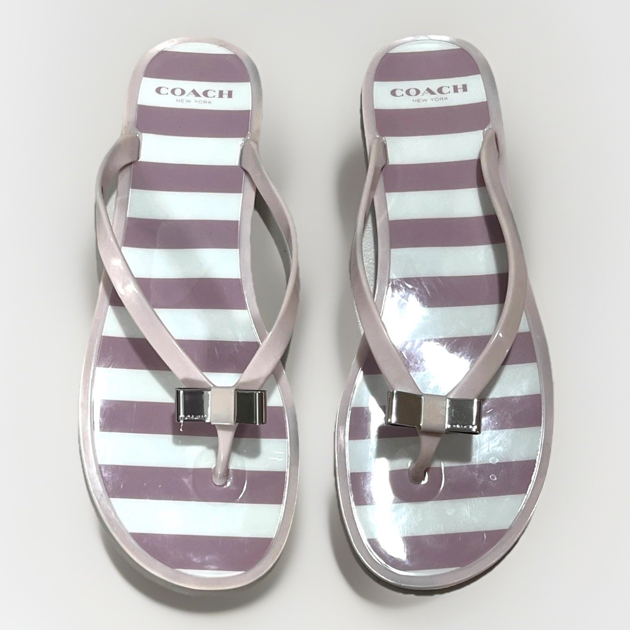Coach Landon Jelly Sandals Logo Thong Beach Blush Pink White Shoes Size 10