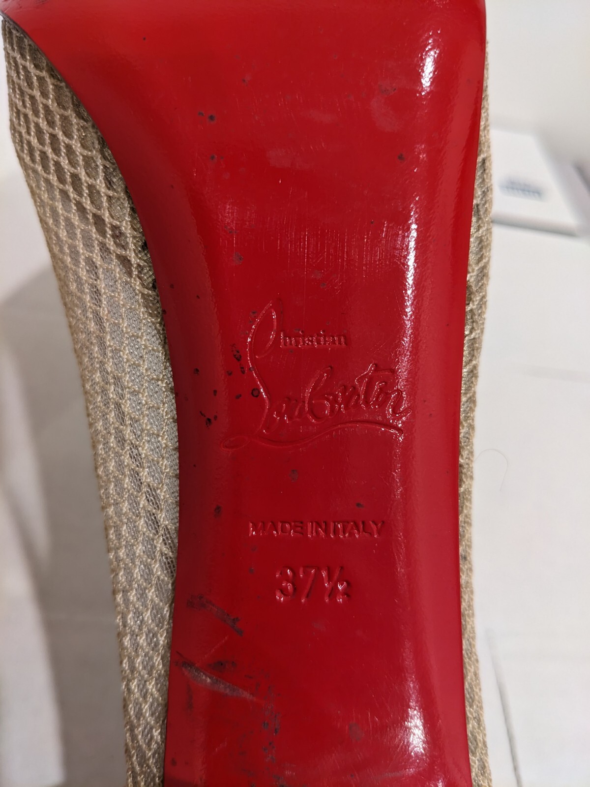 Christian Louboutin 37.5 Nude Very Rete 115mm Red Sole Mesh Fishnet Pumps