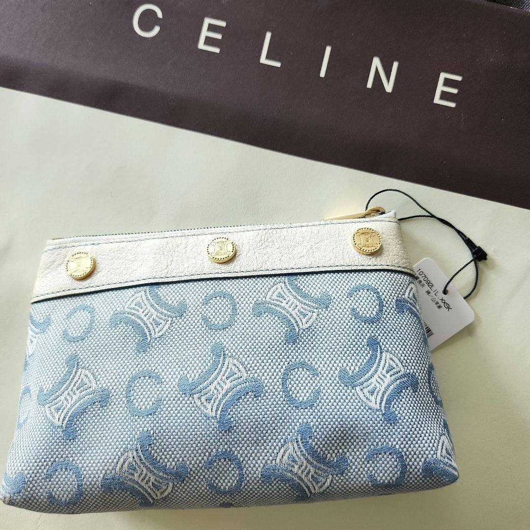 Celine Pouch Blue C Logo Macadam Vintage Vtg Authentic Deadstock Not Used
