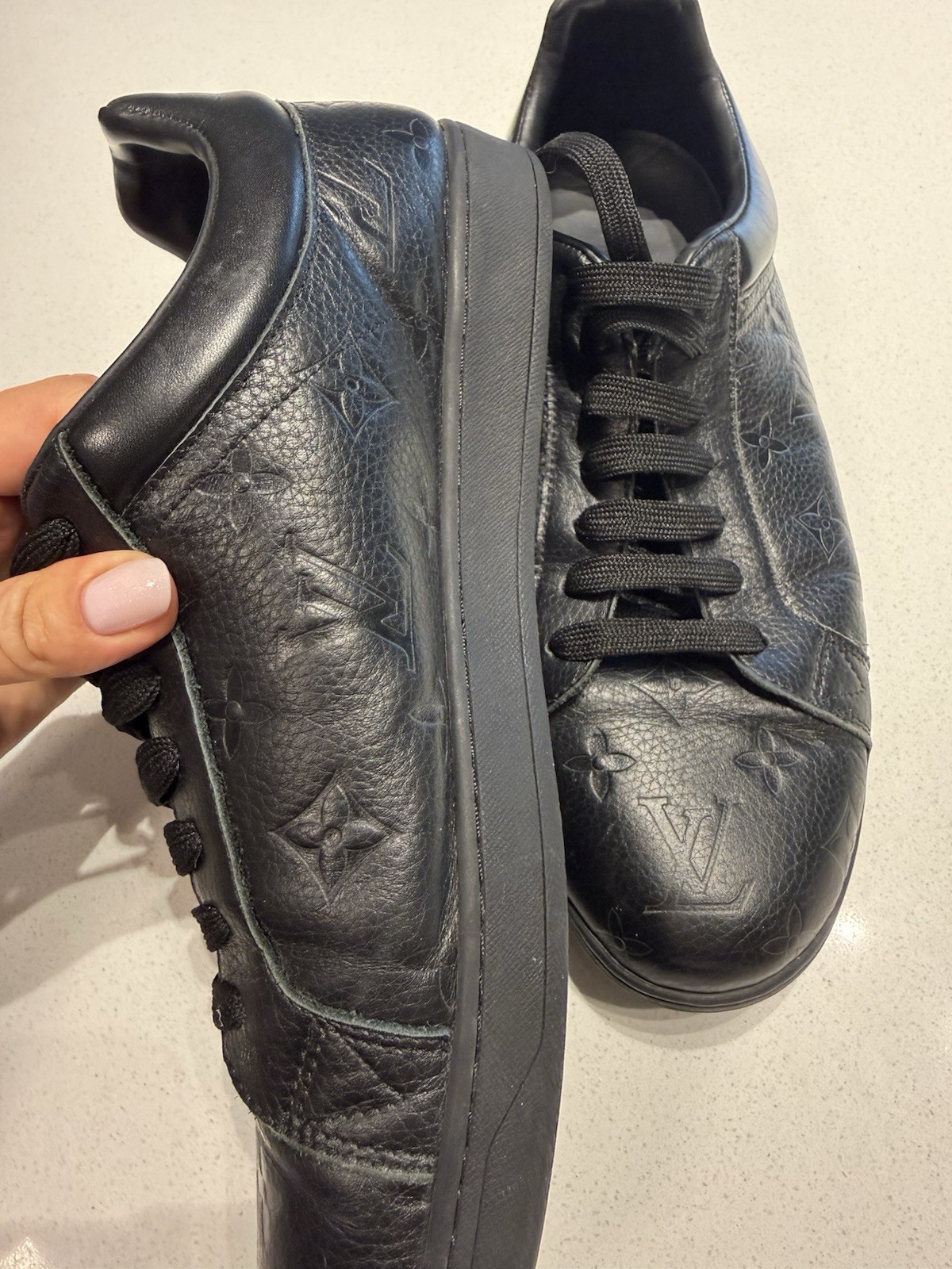 Louis Vuitton Luxembourg Black Leather Monogram Sneakers (11.5 in) 8.5 Authentic
