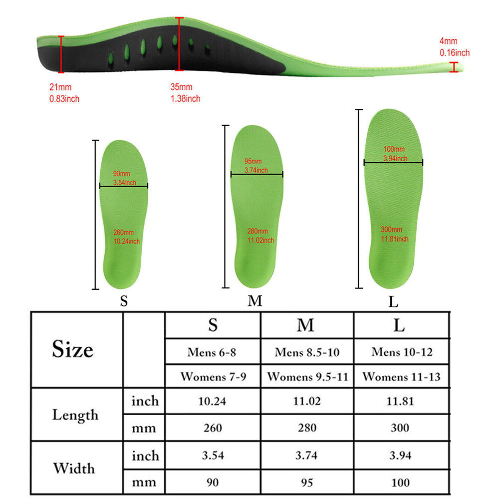 Orthotic Shoe Insoles Inserts Flat Feet High Arch Support For Plantar Fasciitis