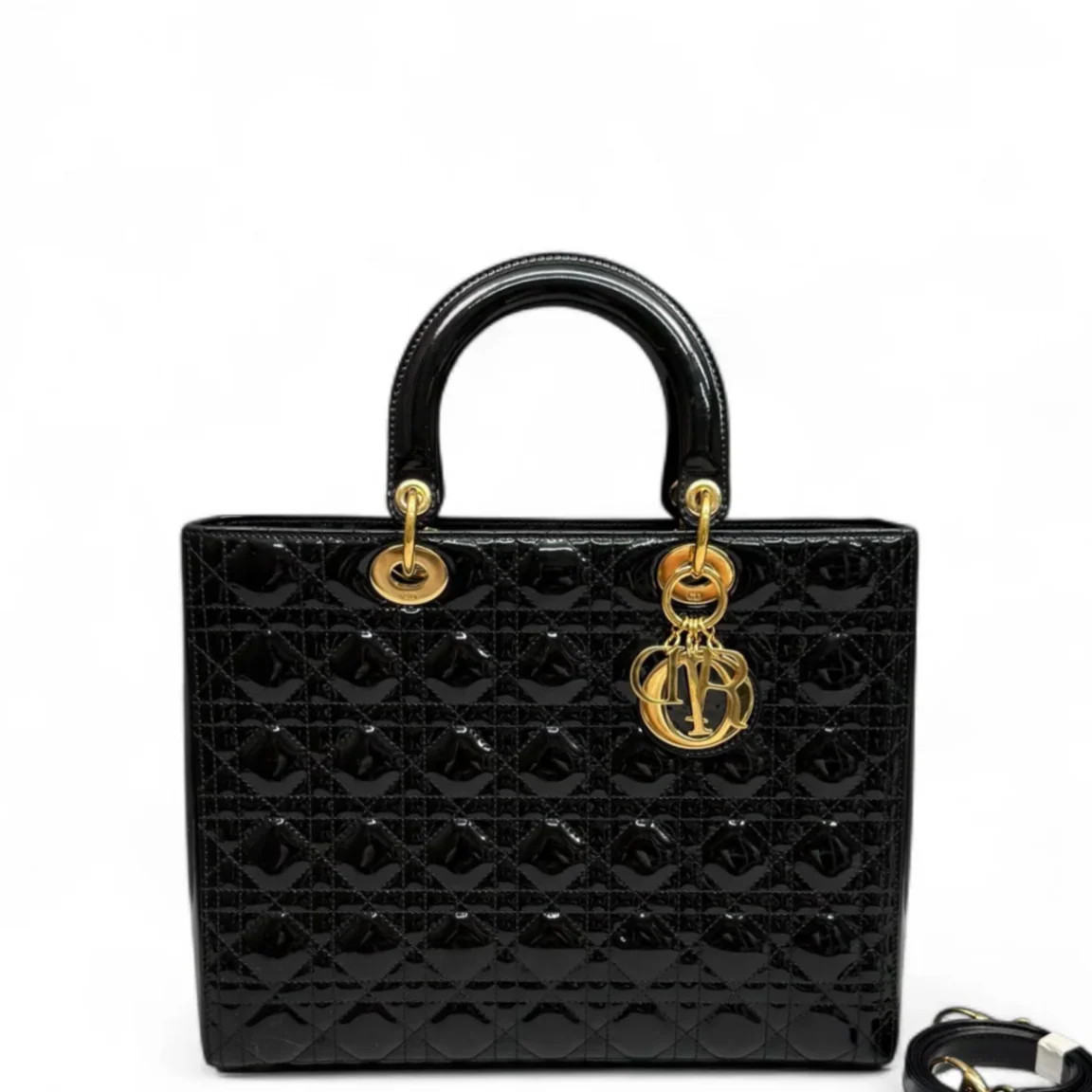 Dior Large Lady Dior Black Patent Calfskin (zs060526a5r)