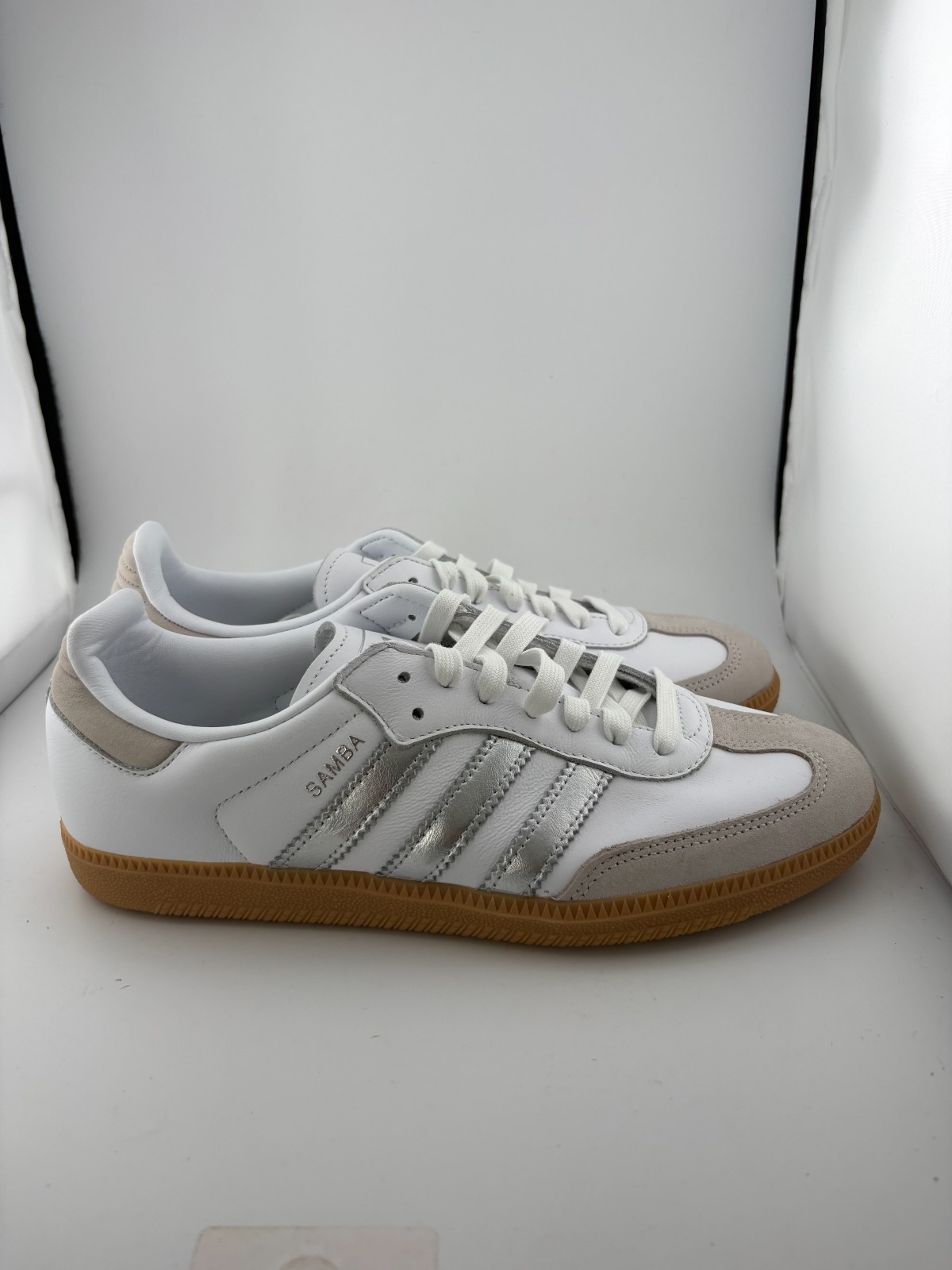 WORN adidas Samba OG White Silver Metallic Grey JI2725 Size 8W NO BOX
