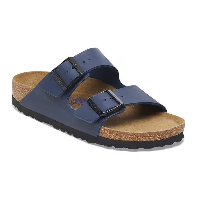 Birkenstock Arizona Birko-Flor Leather Soft Footbed Unisex Sandals-Blue
