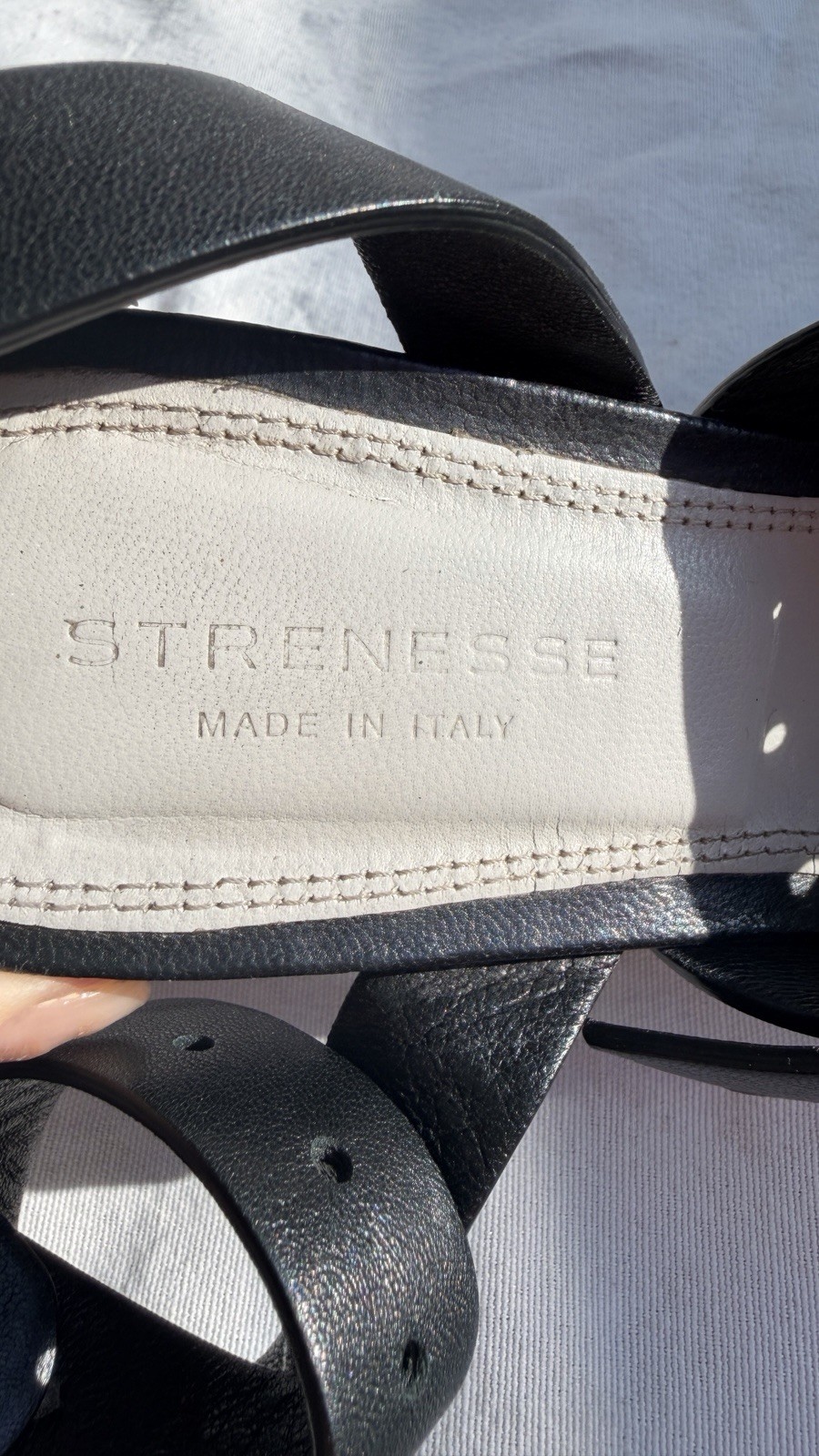 Vintage Black Leather Flats Ankle Wrap Slingback Pointy Toe by Strenesse 38