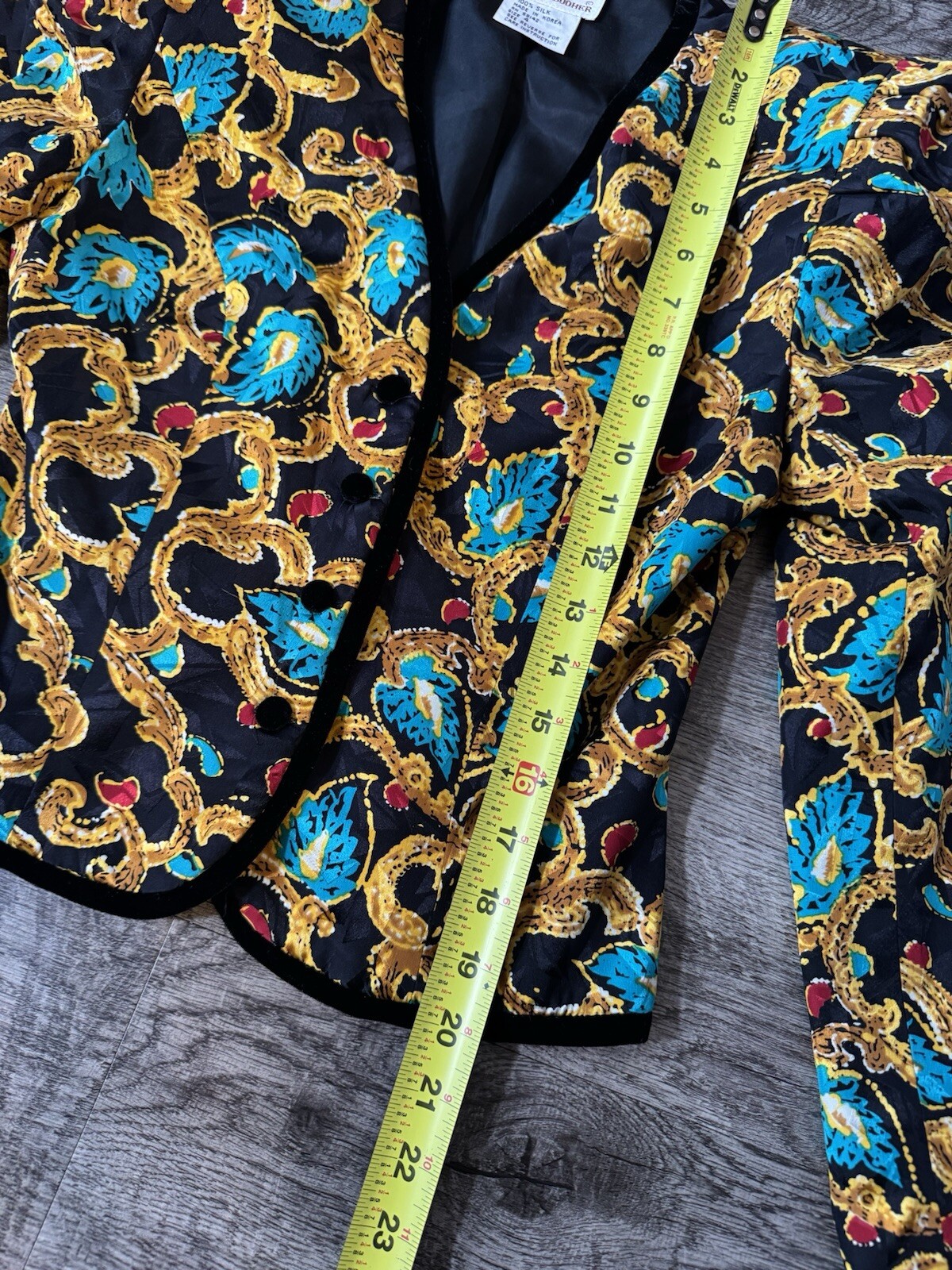 Maggy London 100% Silk Colorfull Retro Uniform Size 4 Cropped Puffed Shoulder