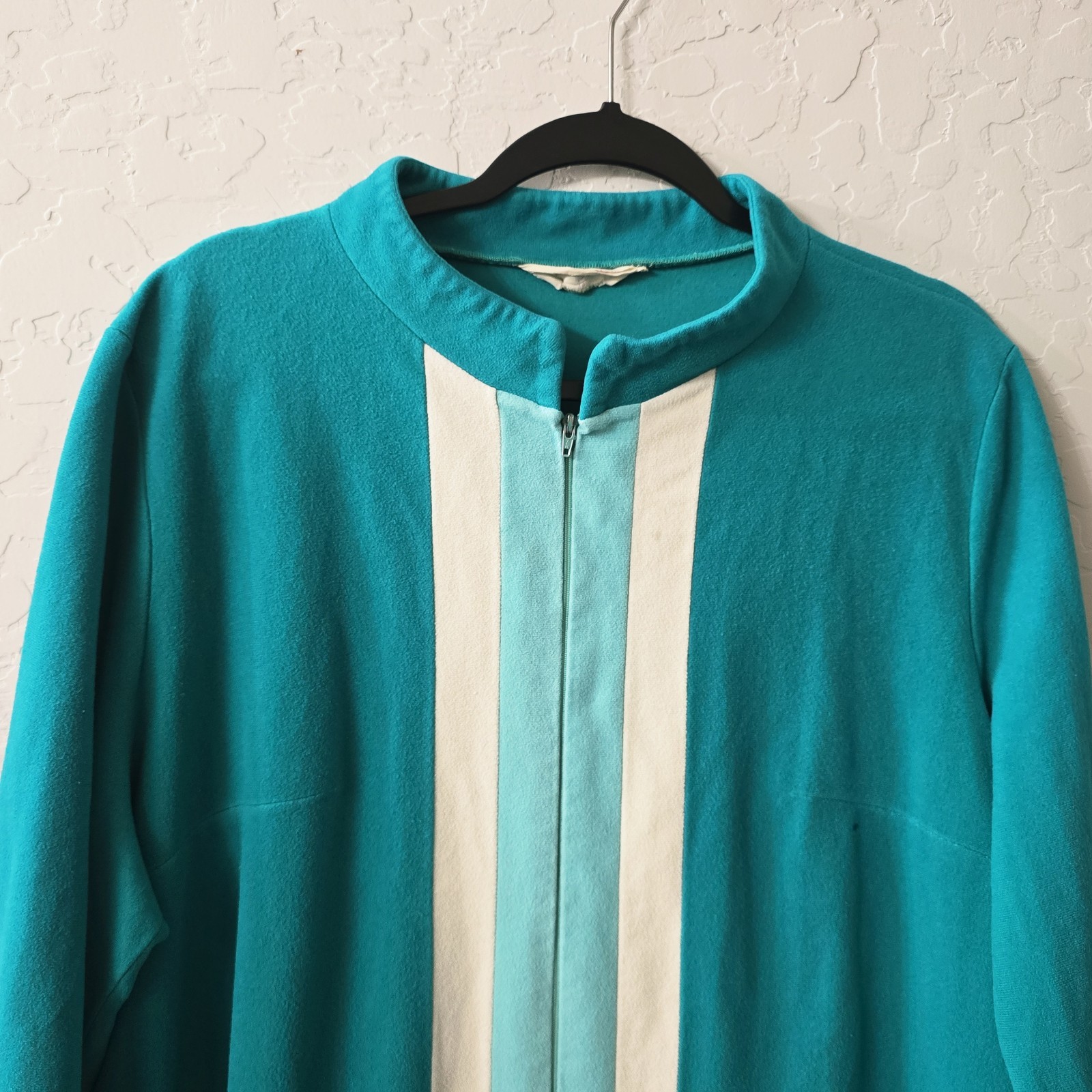 Vtg Vanity Fair Velour Jade Green House Coat Bathrobe Robe Pockets Long ZIPPER