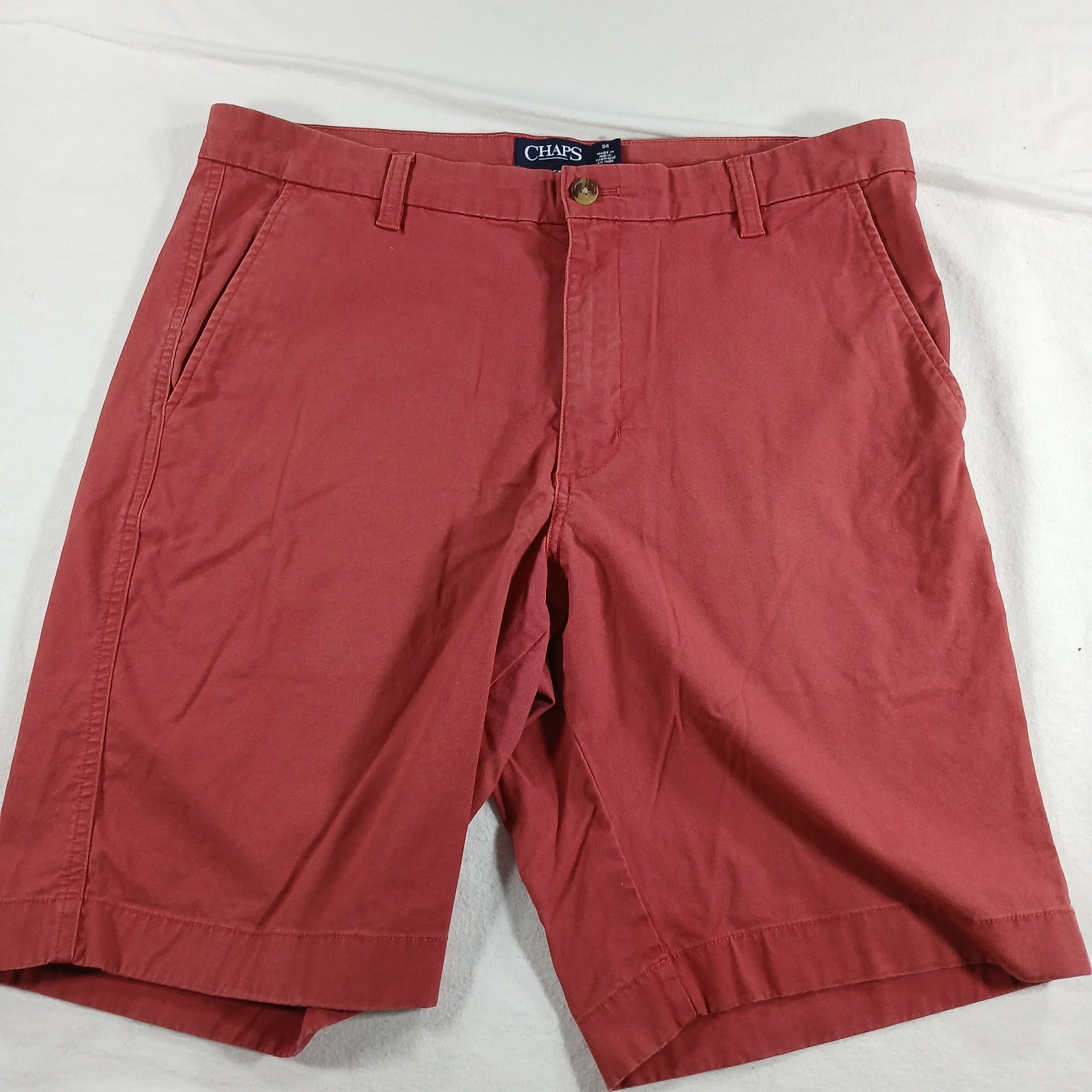 Chaps Flat Front Stretch Shorts – Waist 34 – Inseam 9 Red 97% Cotton 3% Elastane