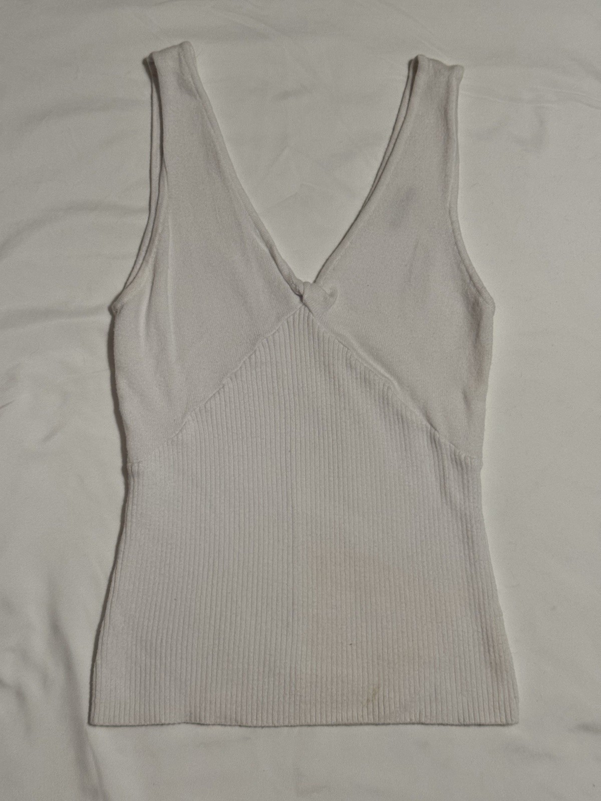 White Ribbed V-neck Tank Top